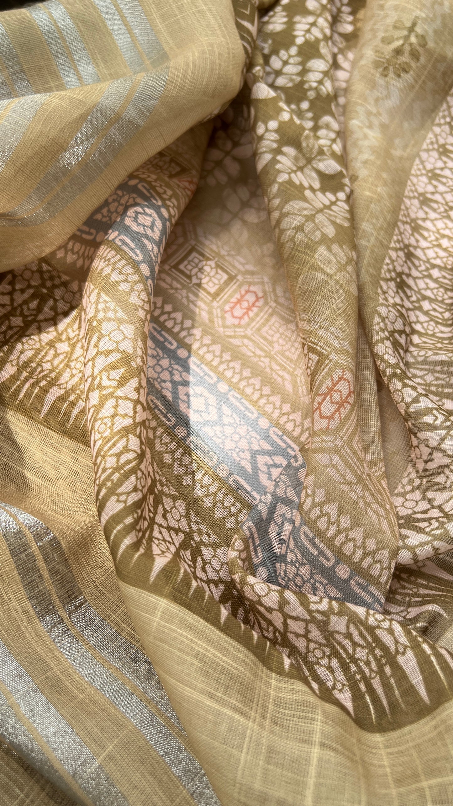 Beige Chanderi Silk With Linen Dupatta