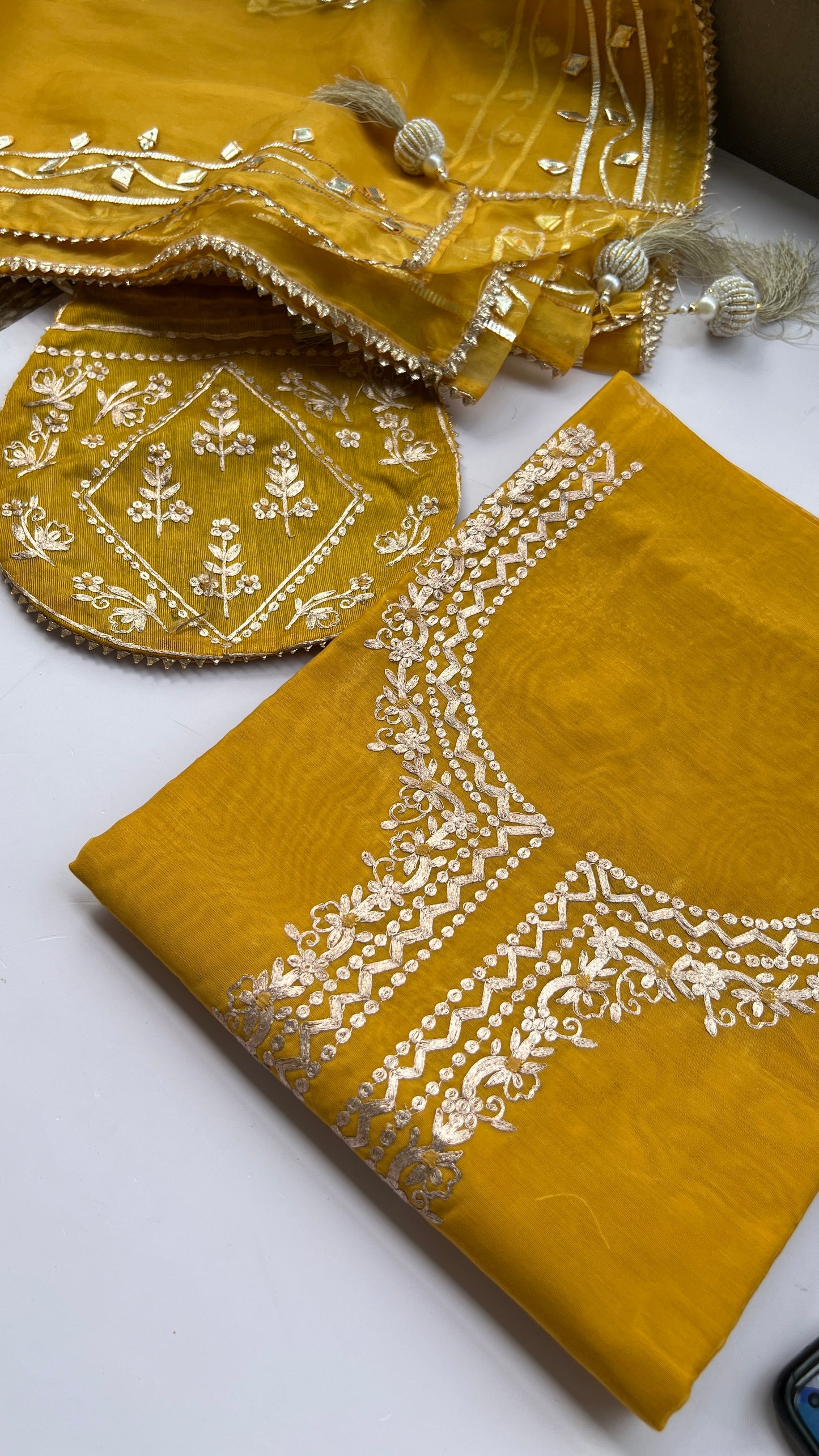 Sunbeam yellow Chanderi  with potali