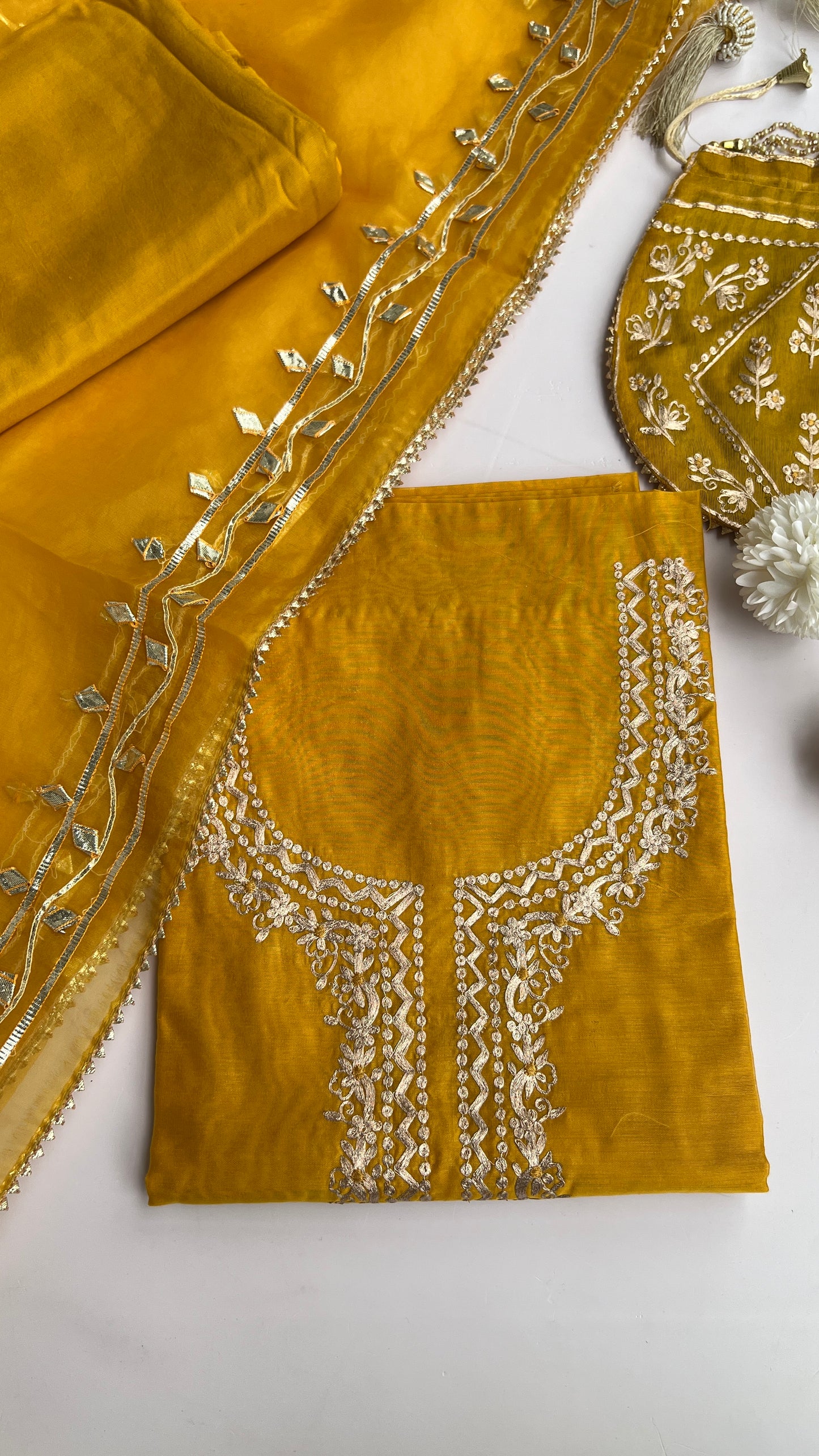 Sunbeam yellow Chanderi  with potali