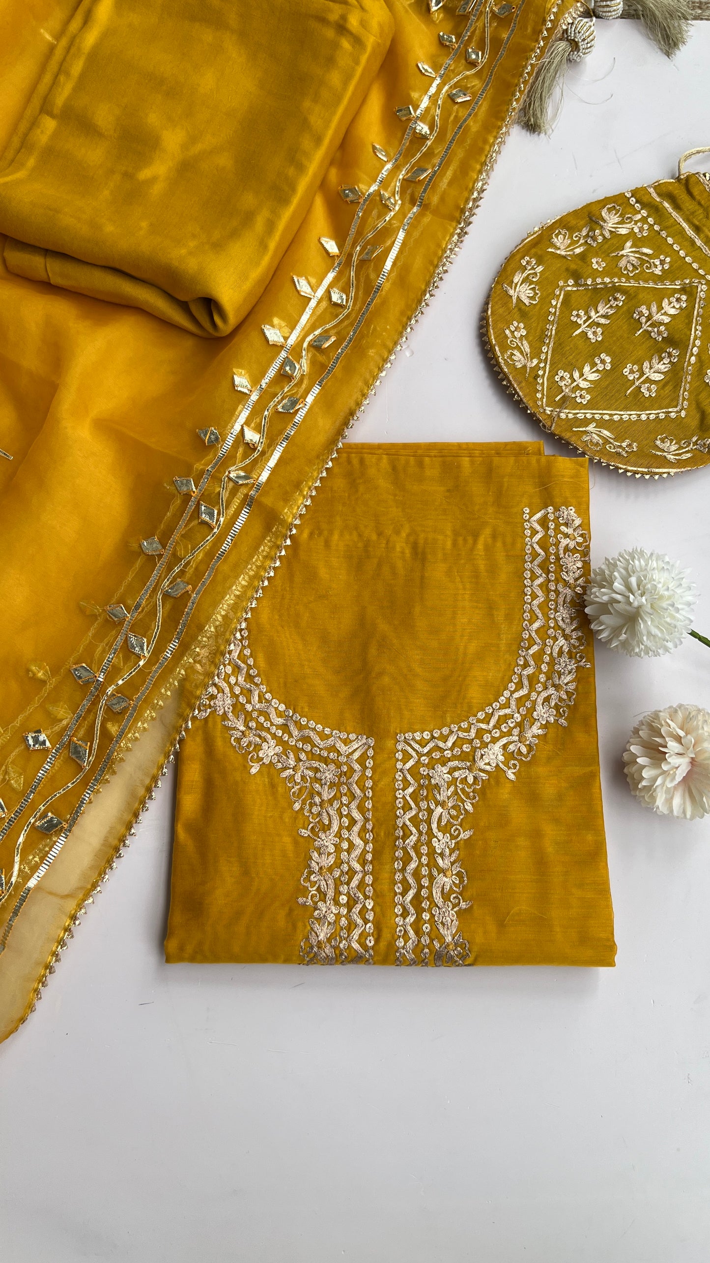 Sunbeam yellow Chanderi  with potali