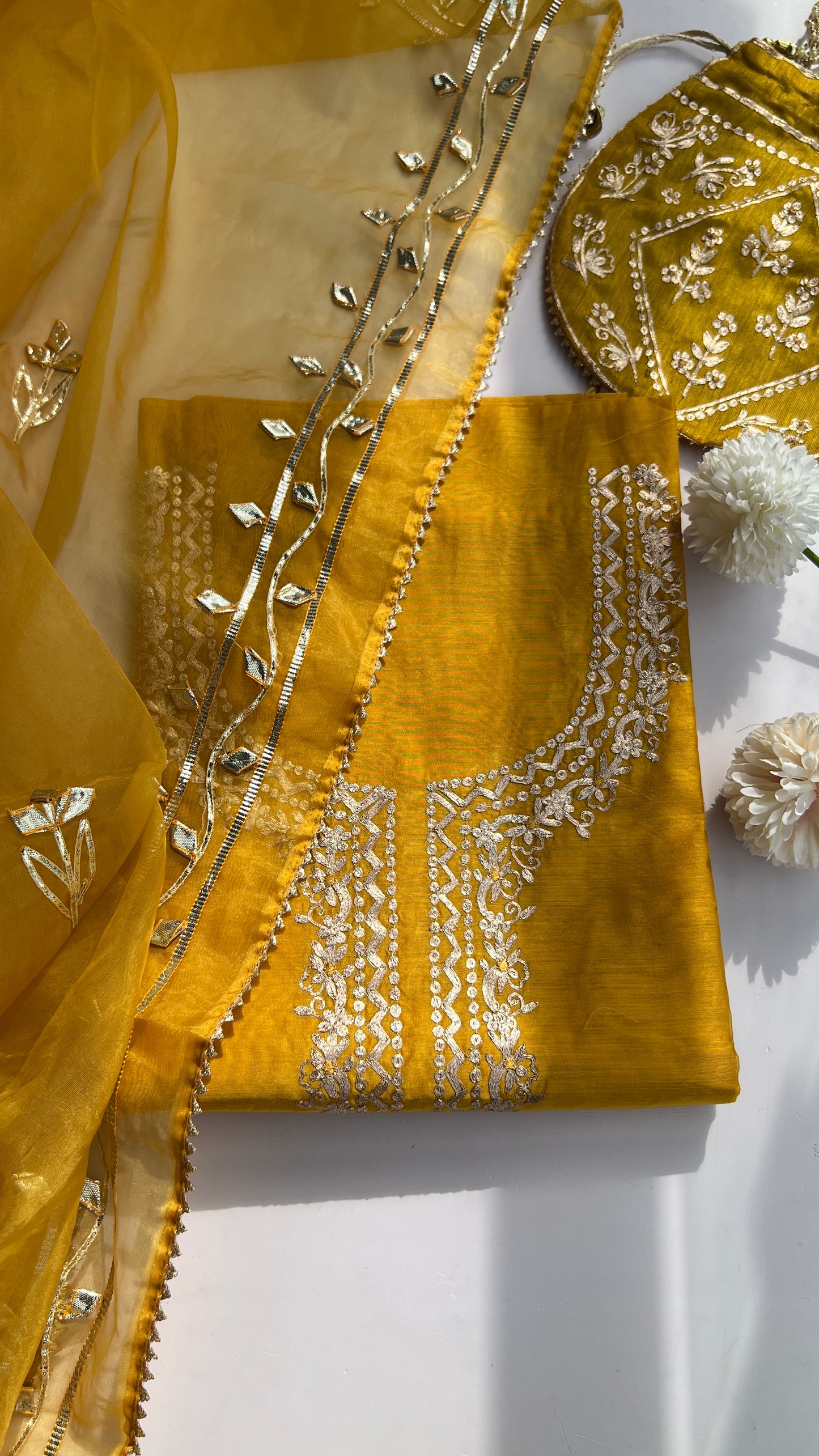 Sunbeam yellow Chanderi  with potali