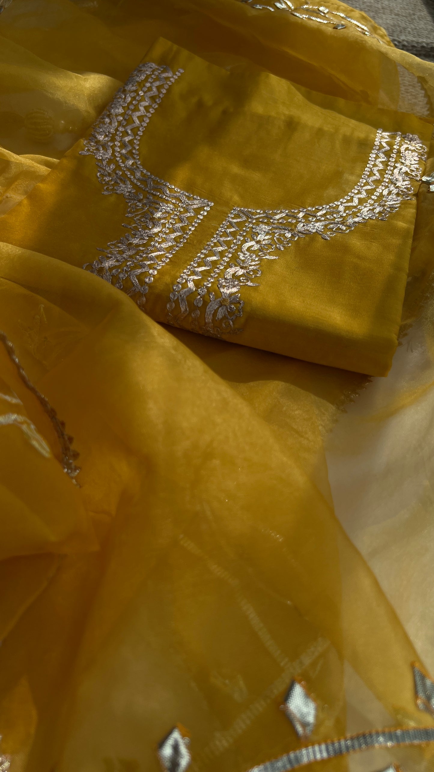 Sunbeam yellow Chanderi  with potali