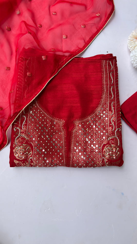 Red Khadi Silk