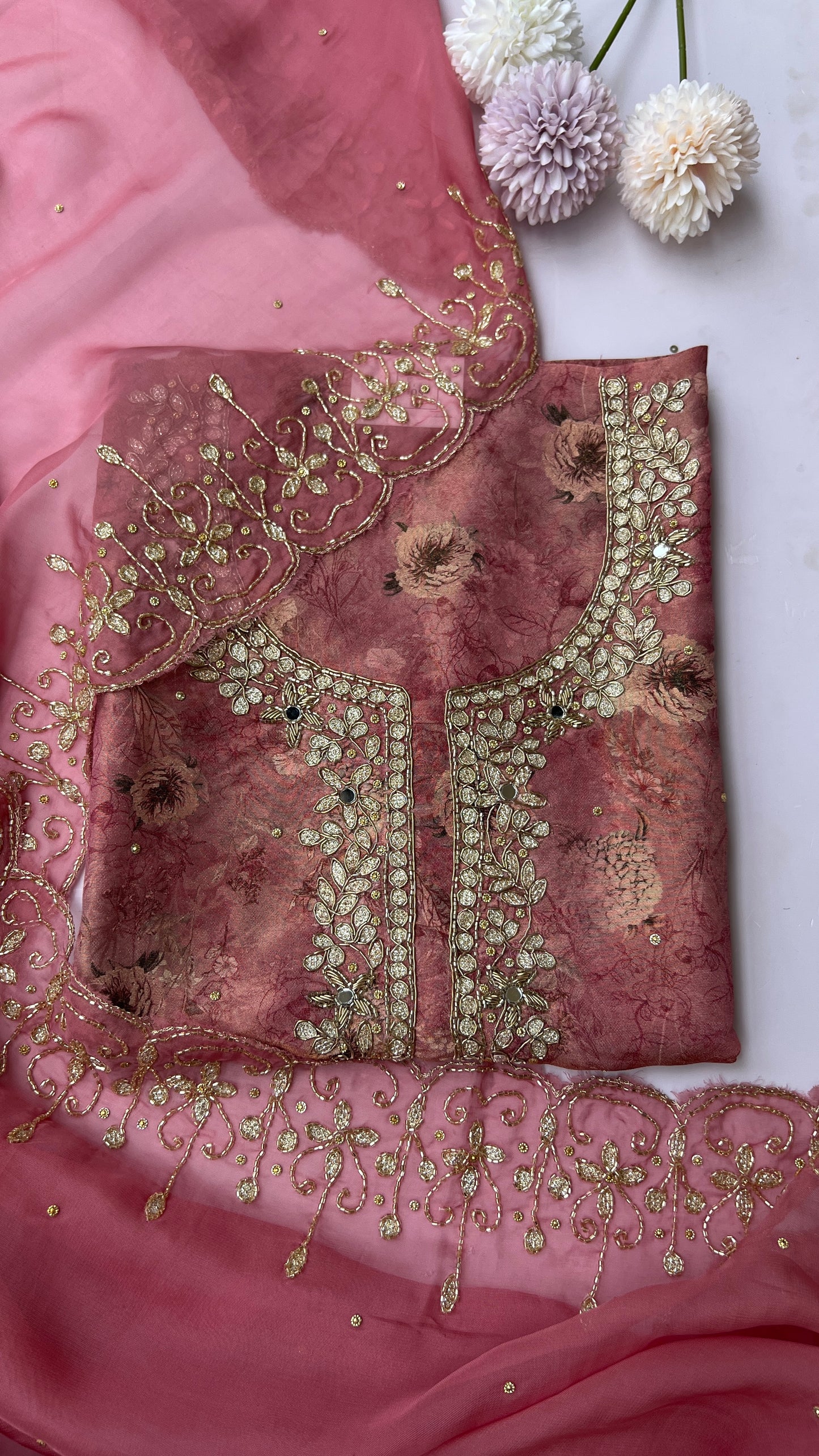 Pink Tissue Kalkatta Handwork