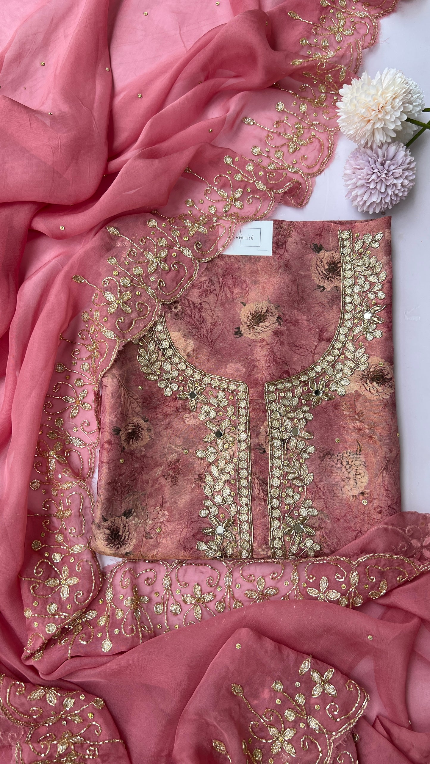 Pink Tissue Kalkatta Handwork