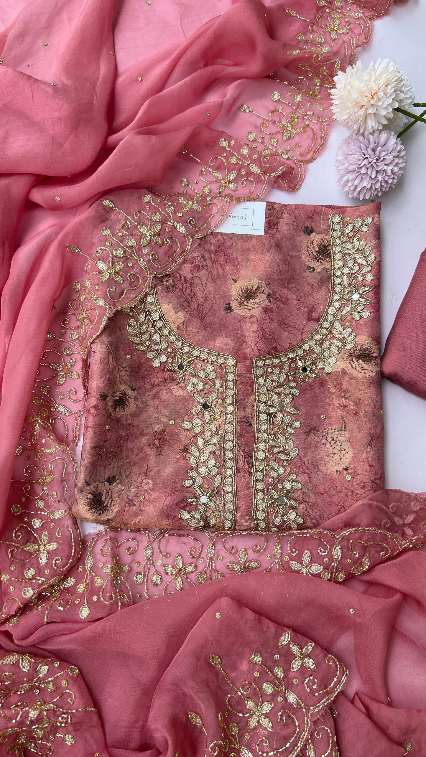 Pink Tissue Kalkatta Handwork