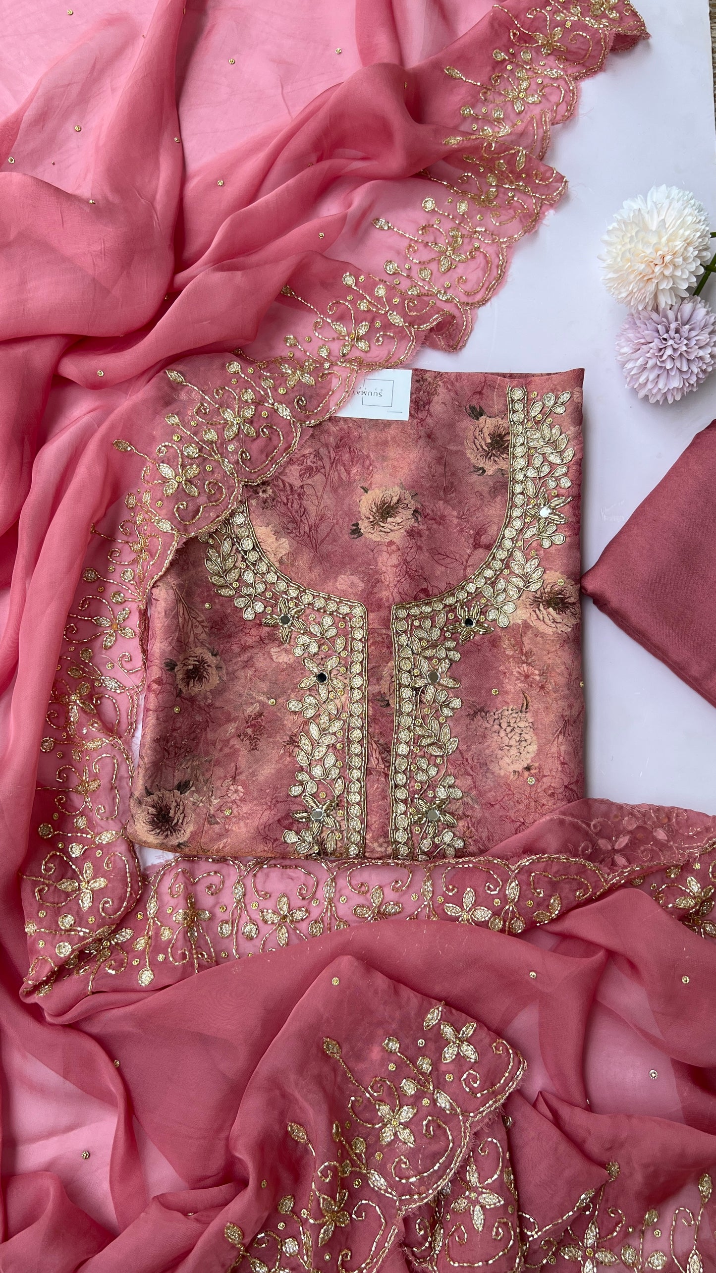 Pink Tissue Kalkatta Handwork