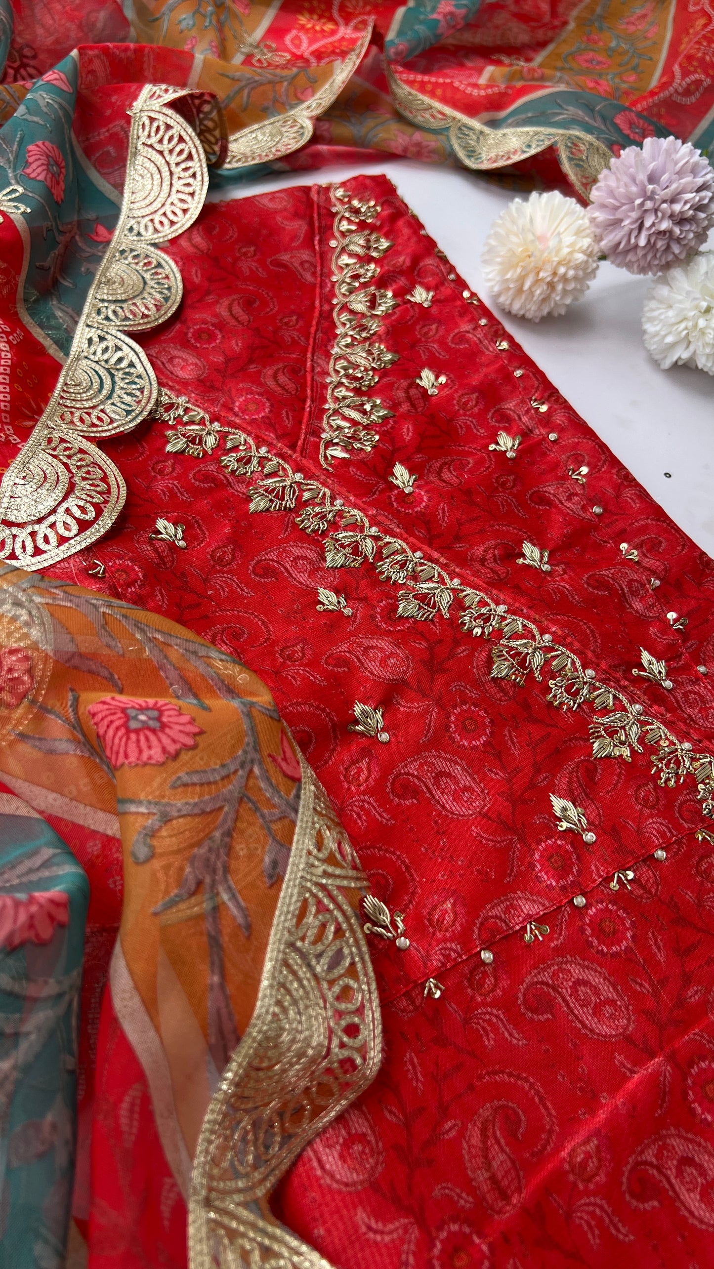 Red Maheshwari Silk Angrakkha