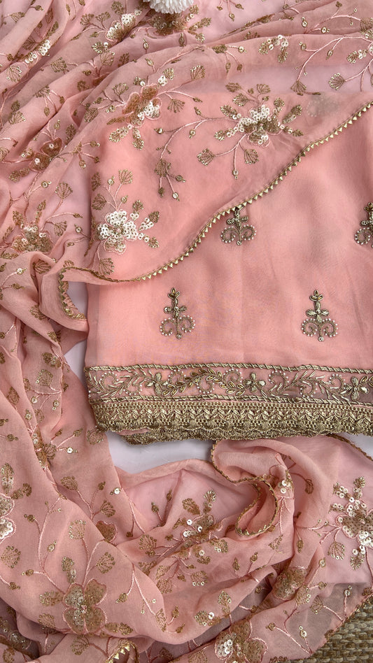 Pink Georgette Heavy Dupatta