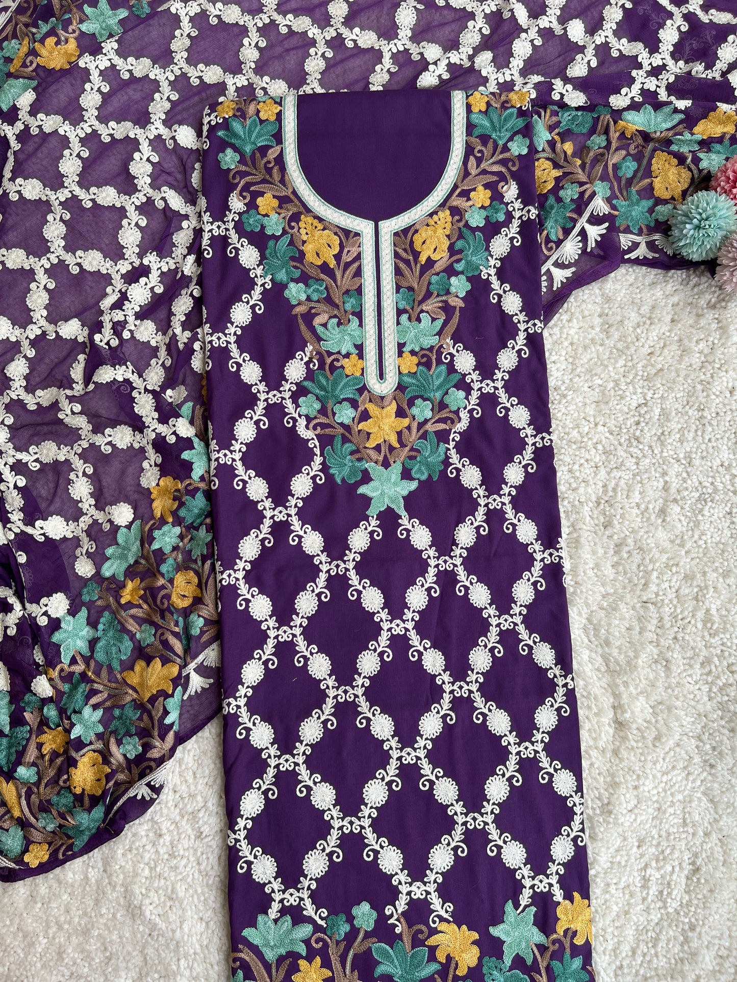 Plum Shade Kashmiri Aari Embroidery