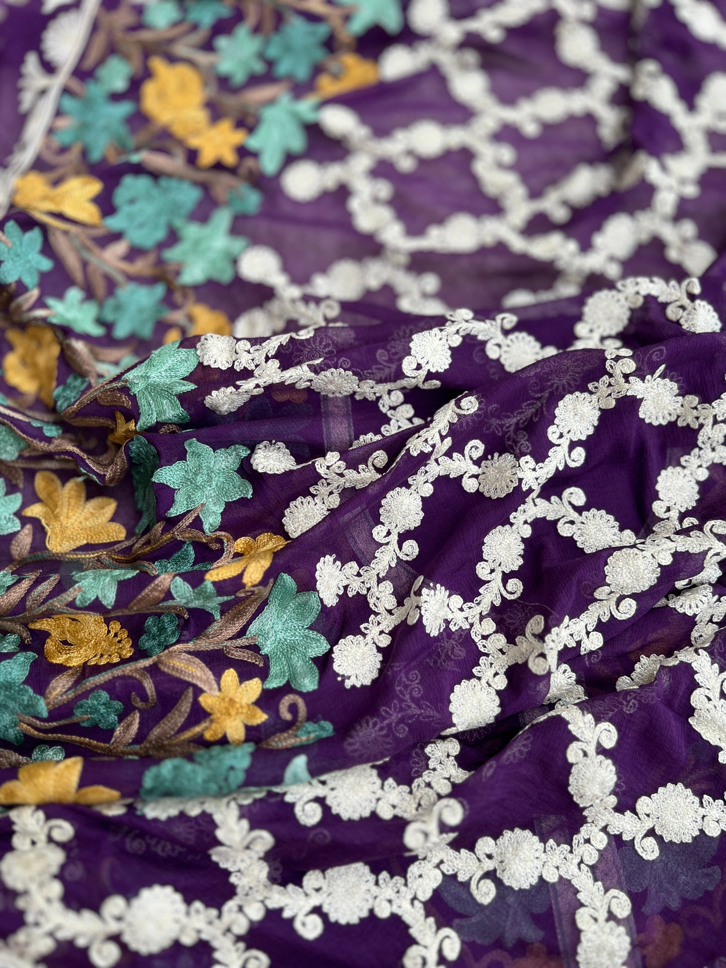 Plum Shade Kashmiri Aari Embroidery