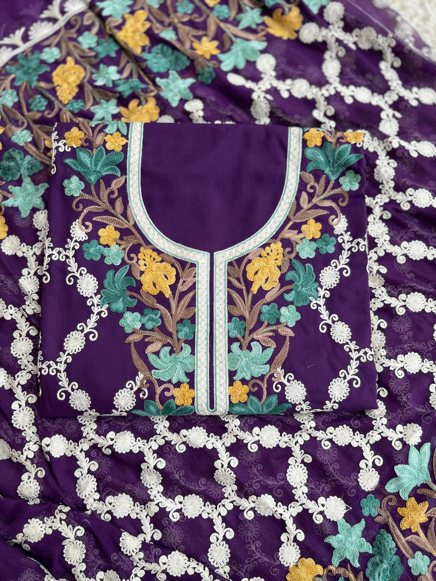 Plum Shade Kashmiri Aari Embroidery