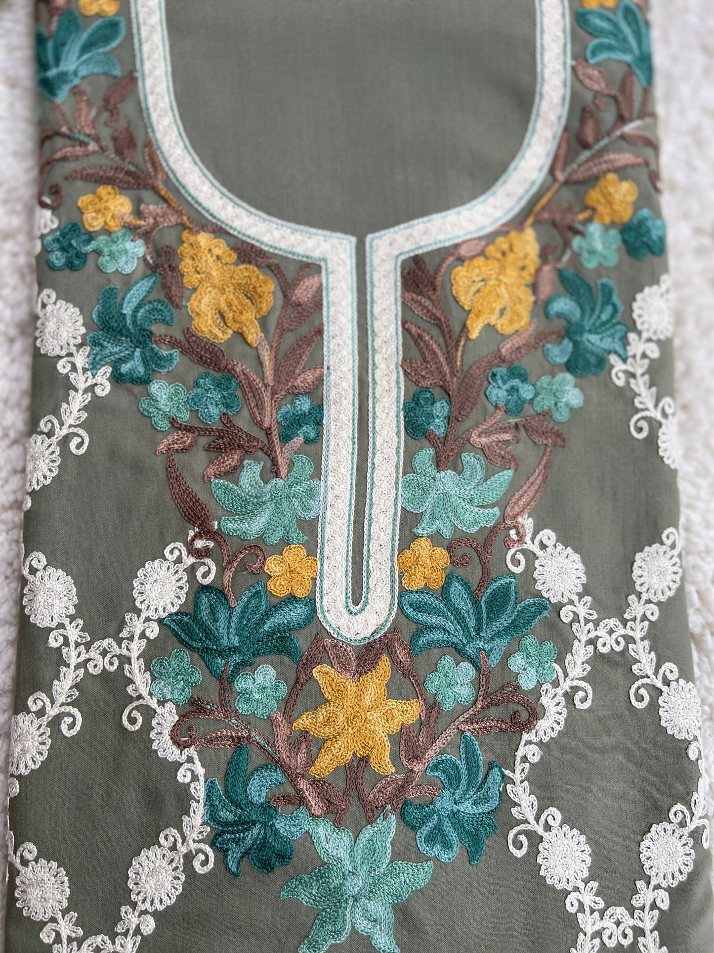 Olive Green Kashmiri Aari Embroidery