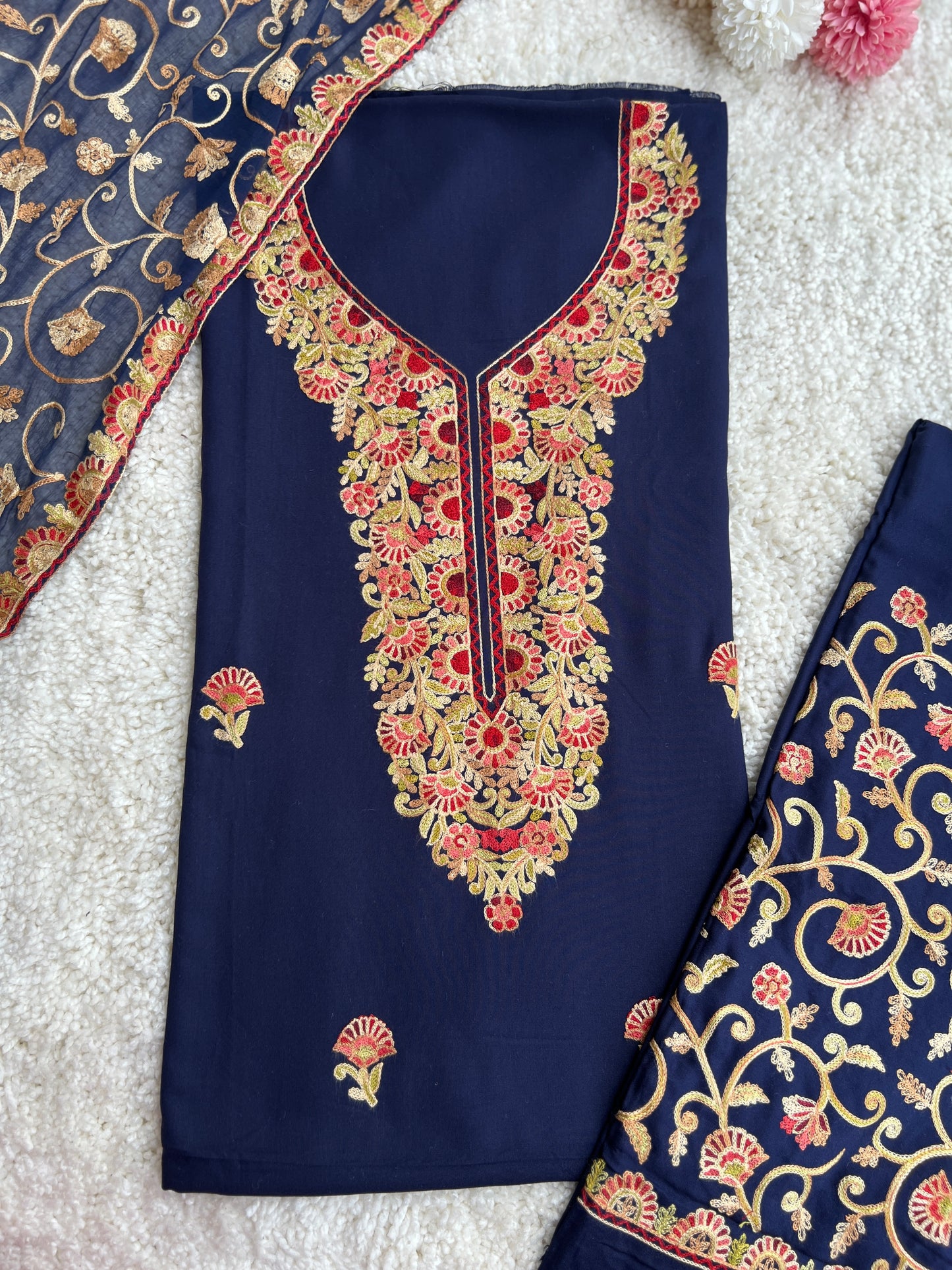 True Blue Kashmiri Aari Embroidery