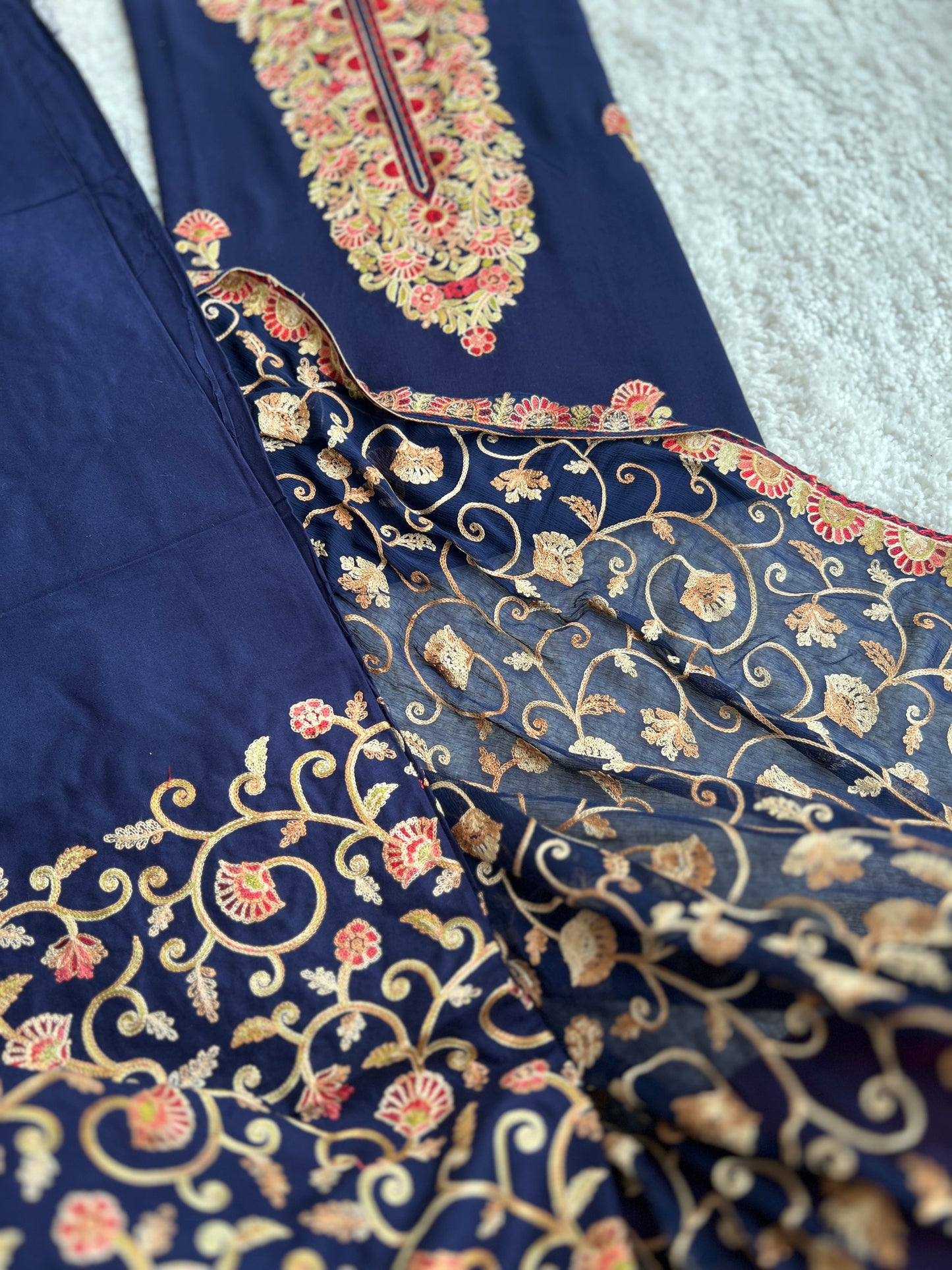 True Blue Kashmiri Aari Embroidery