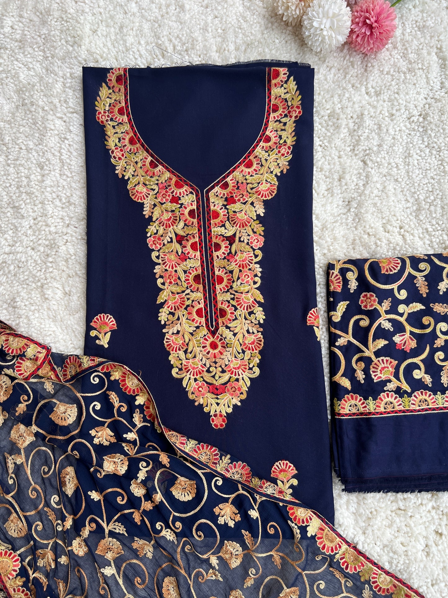 True Blue Kashmiri Aari Embroidery