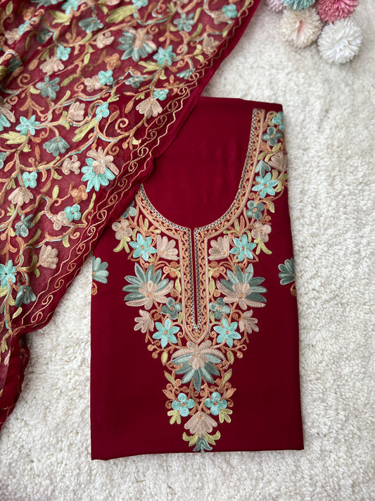 Elegant Maroon Kashmiri Aari Embroiderery