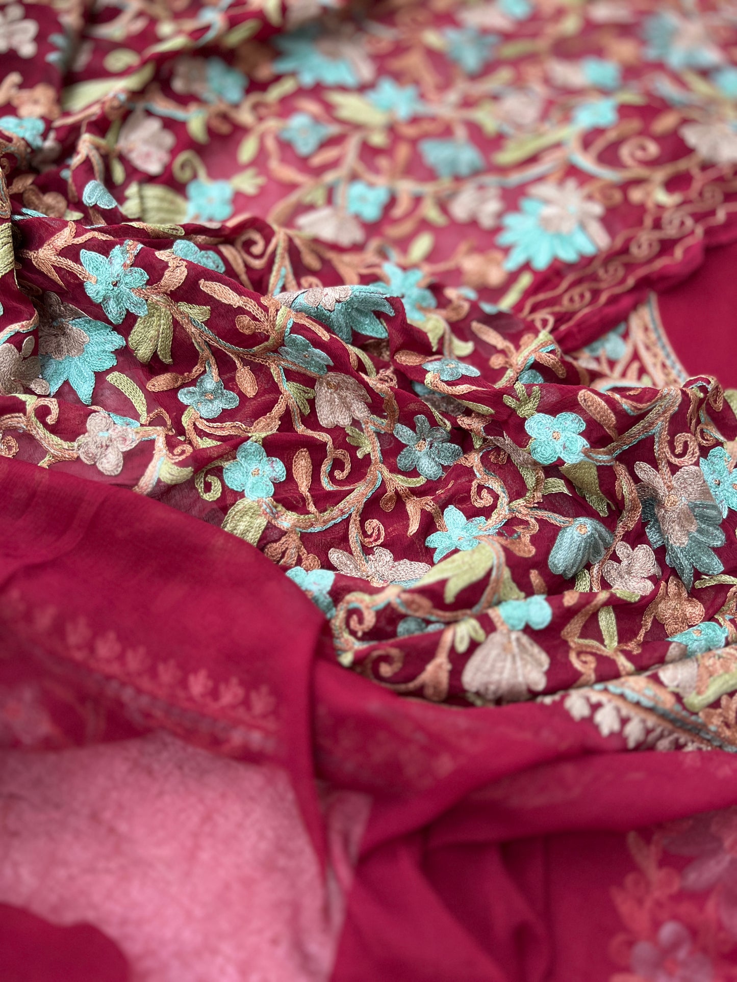 Elegant Maroon Kashmiri Aari Embroiderery