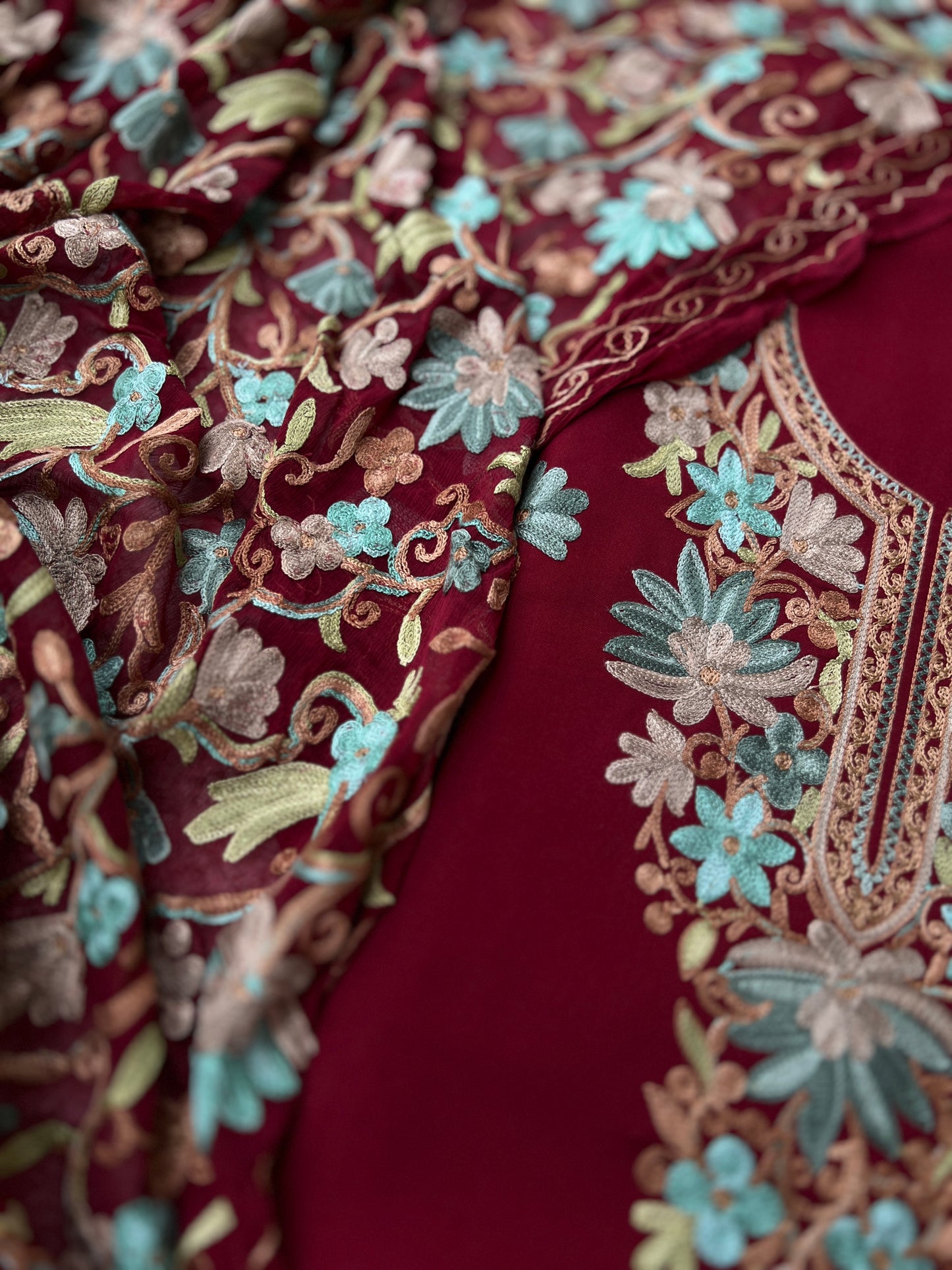 Elegant Maroon Kashmiri Aari Embroiderery