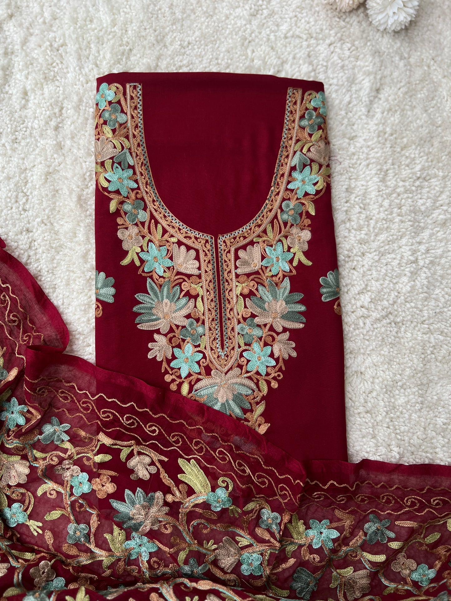 Elegant Maroon Kashmiri Aari Embroiderery