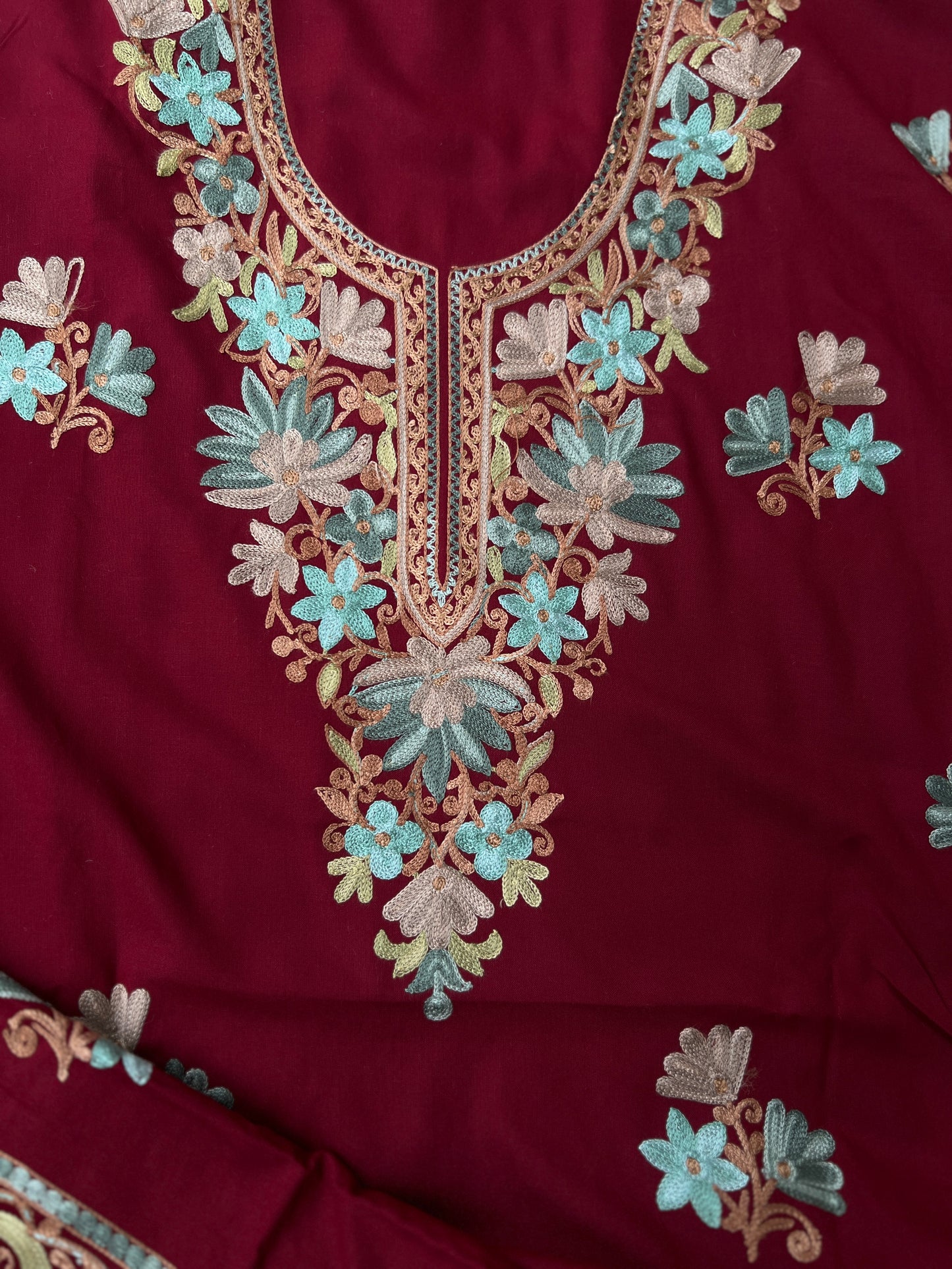 Elegant Maroon Kashmiri Aari Embroiderery