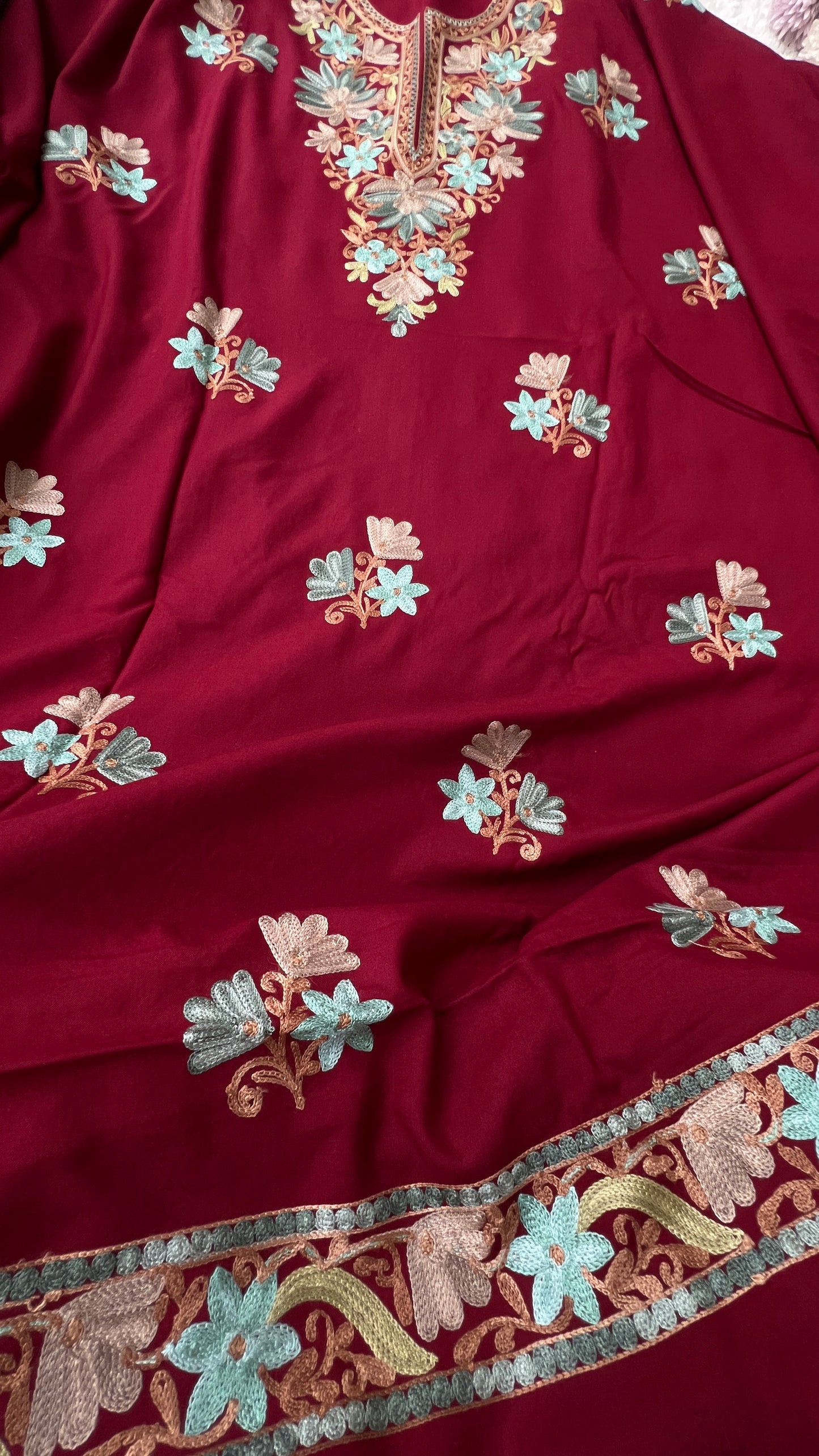 Elegant Maroon Kashmiri Aari Embroiderery