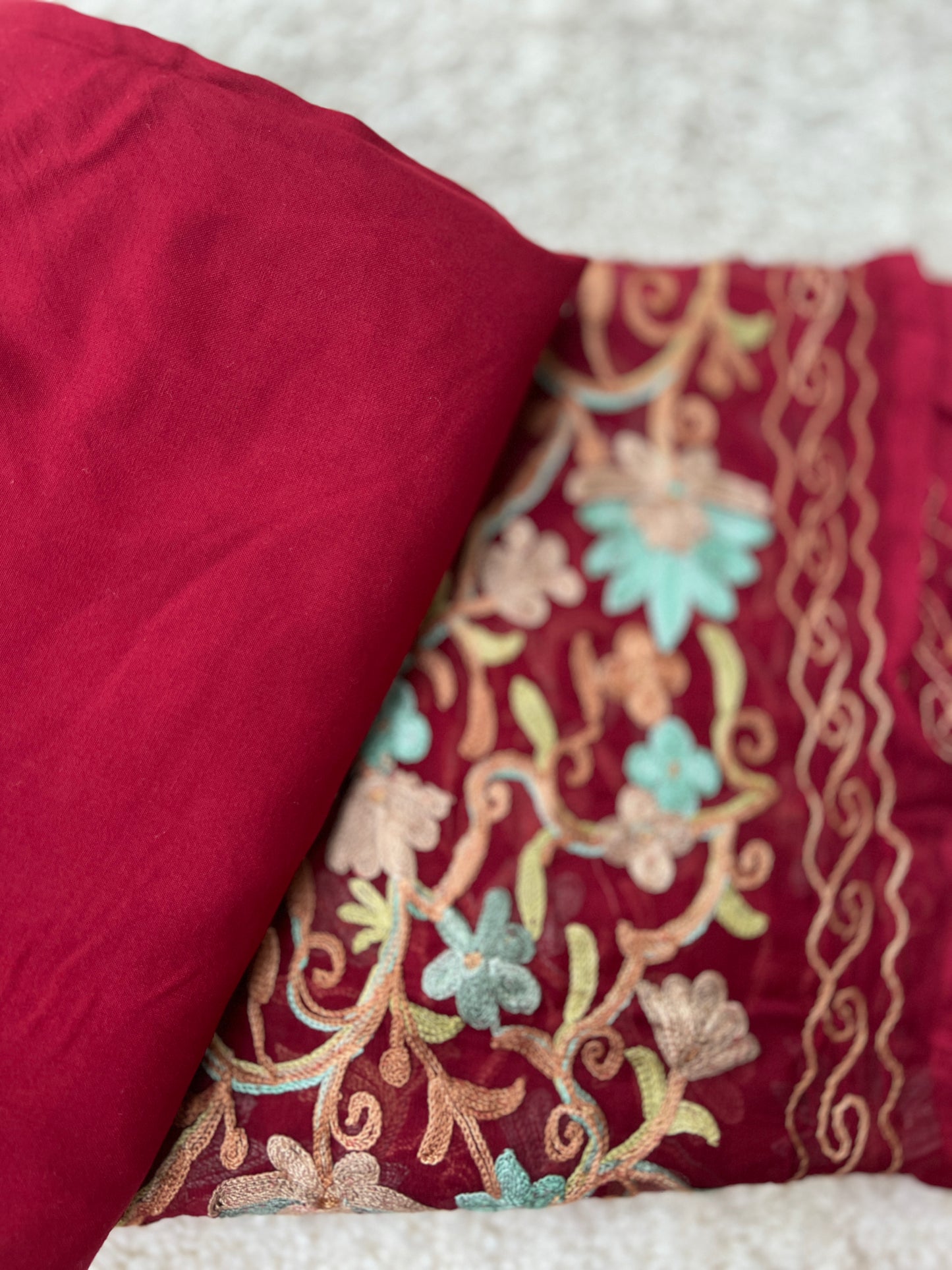 Elegant Maroon Kashmiri Aari Embroiderery