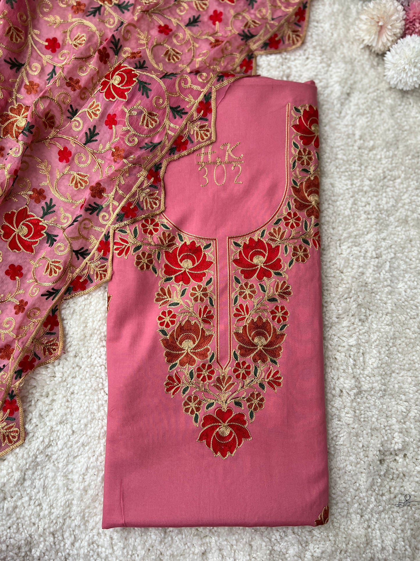 Pink Kashmiri Aari Embroidery