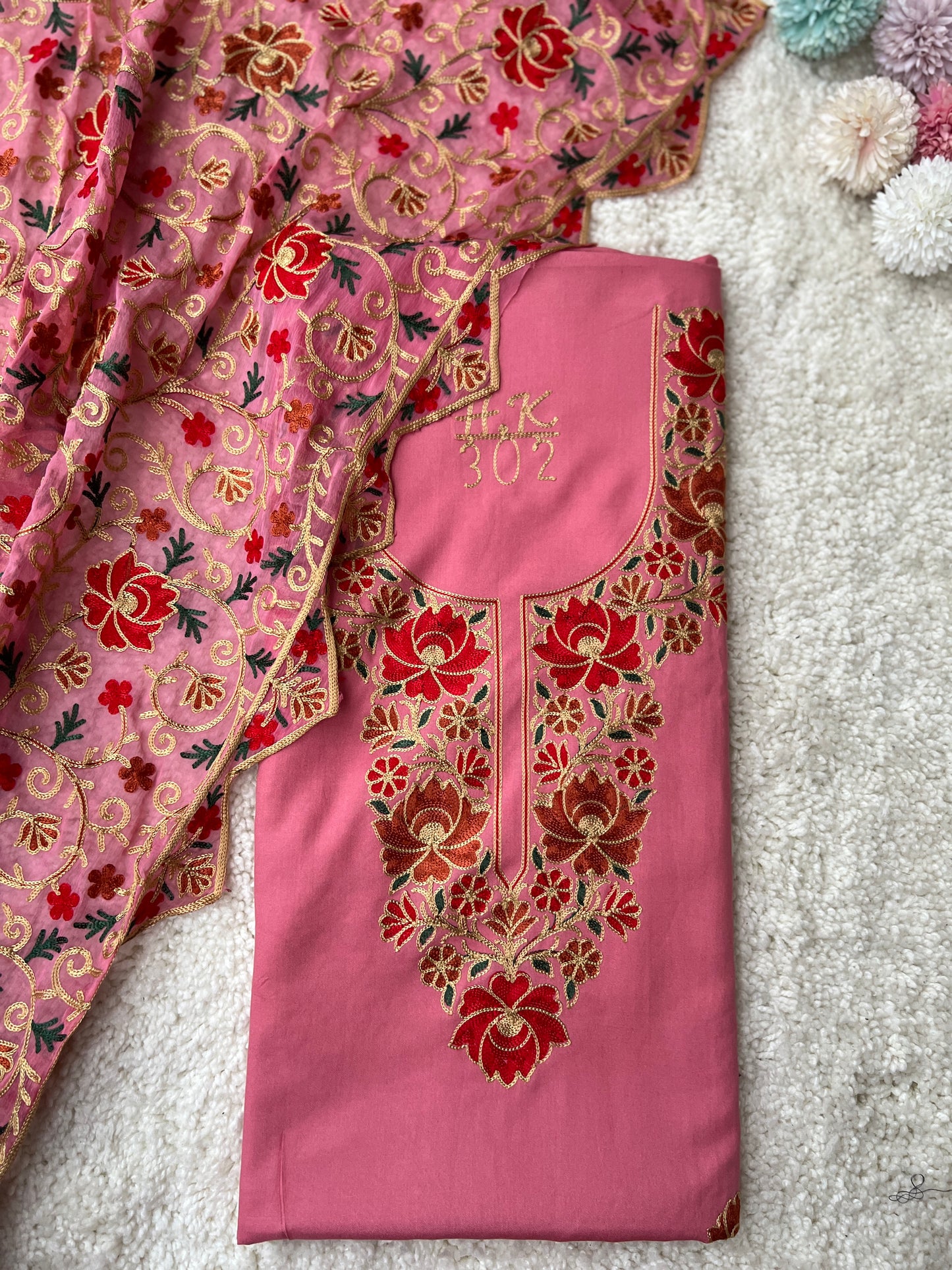 Pink Kashmiri Aari Embroidery