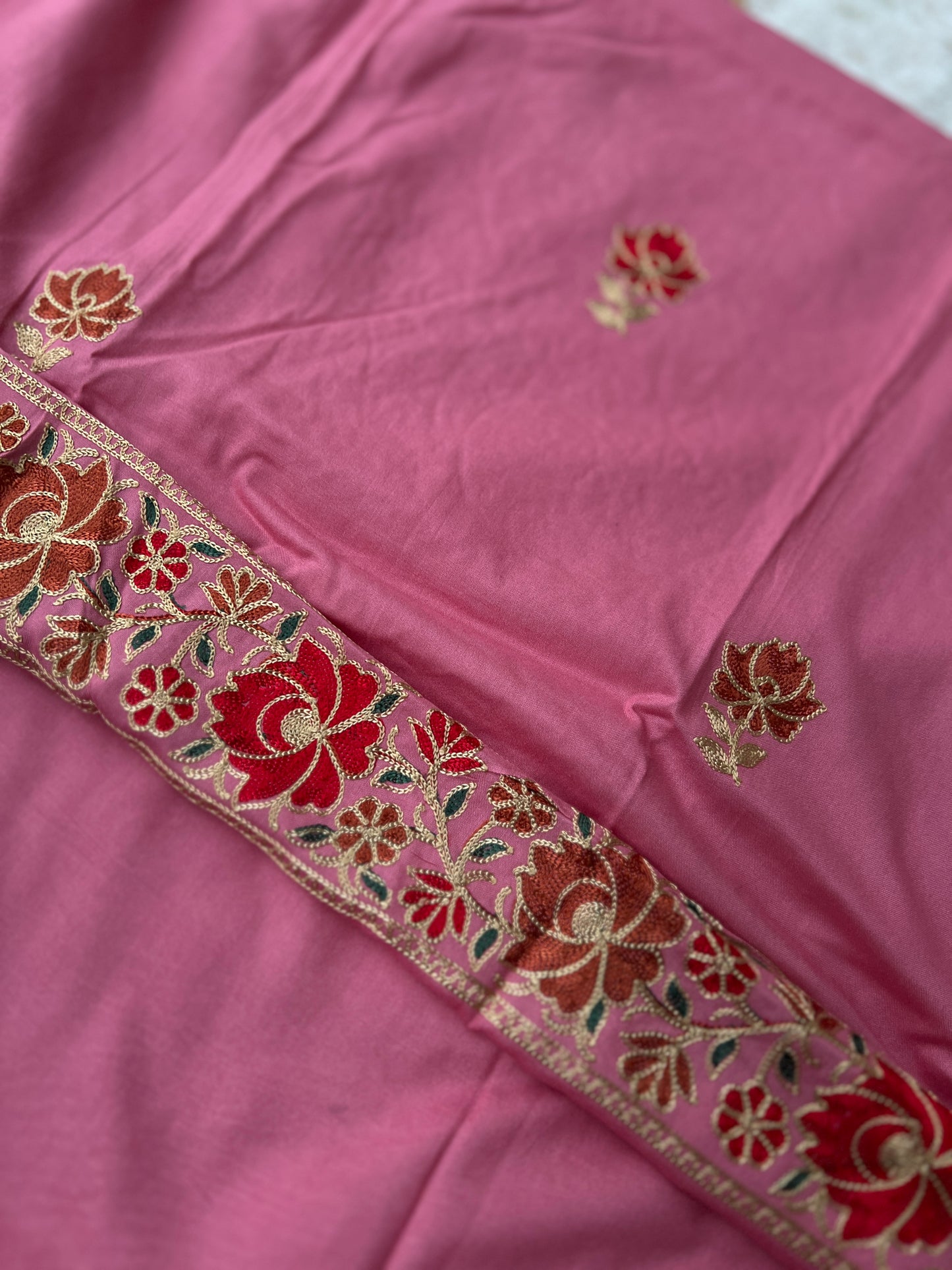 Pink Kashmiri Aari Embroidery