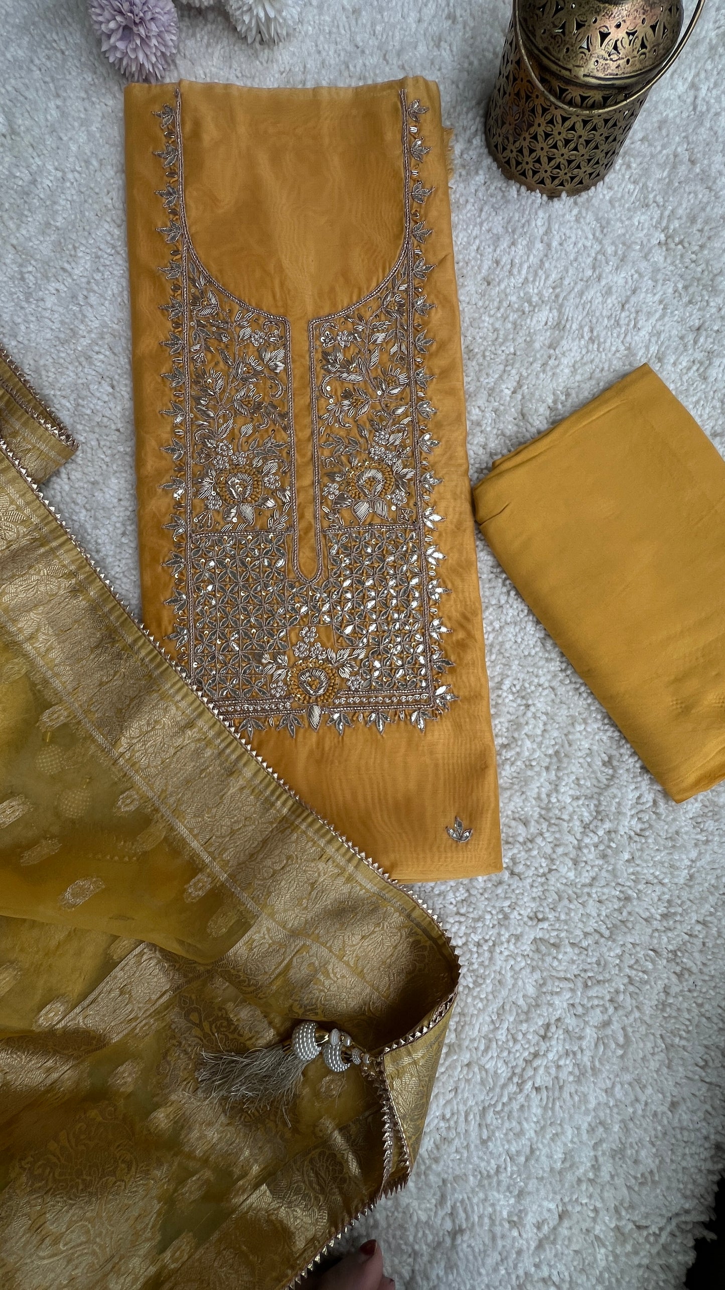 Yellow Handwork Unstiched Suit