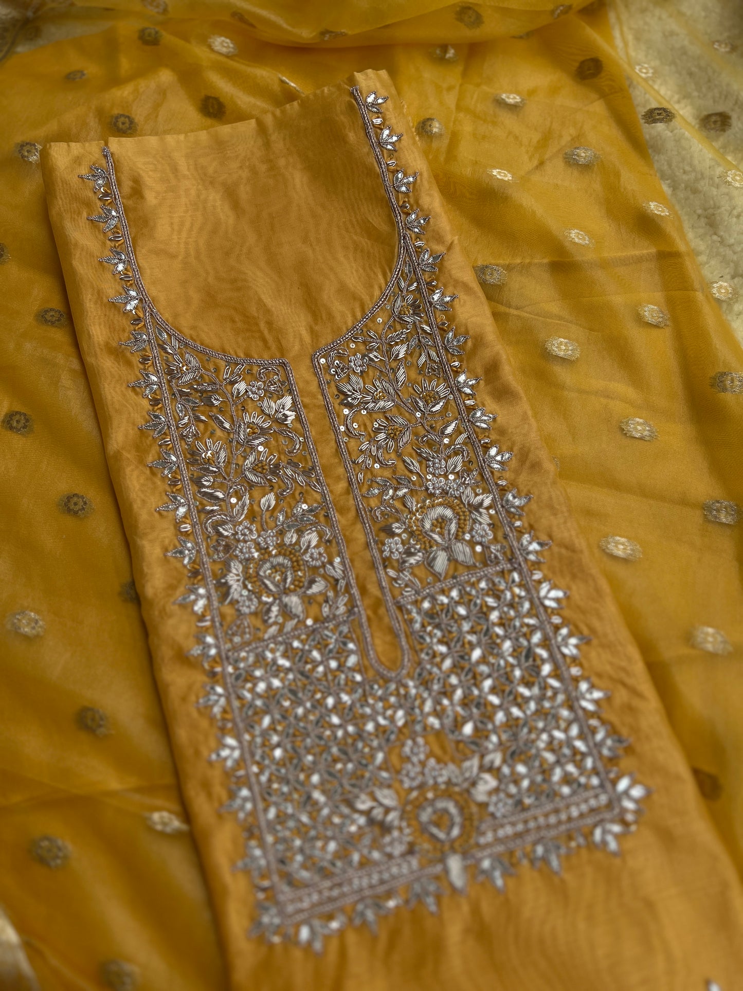 Yellow Handwork Unstiched Suit