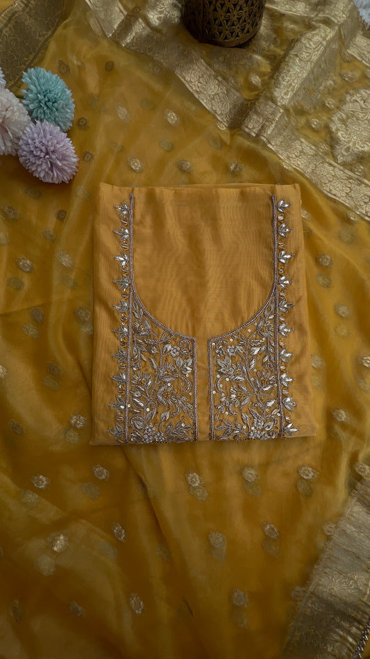 Yellow Handwork Unstiched Suit