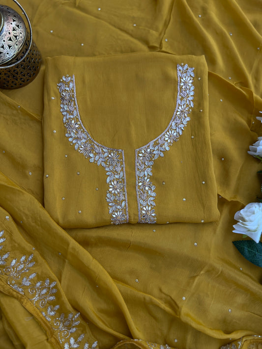 Yellow Chinnon Kalkatta Handwork