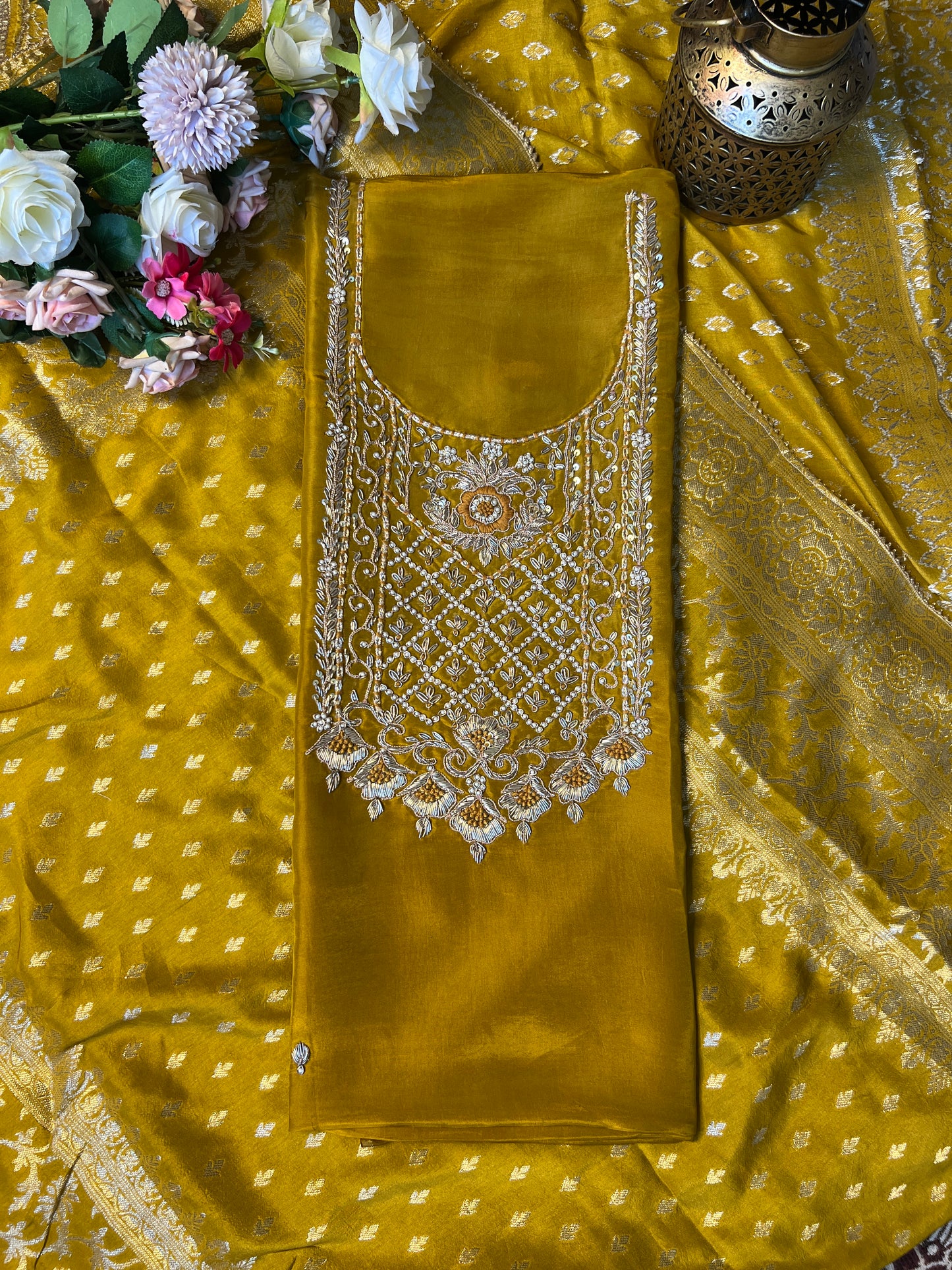 Golden Dusk Handwork Unstiched Dress Material