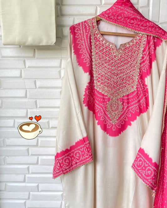 pink & White Bandhni