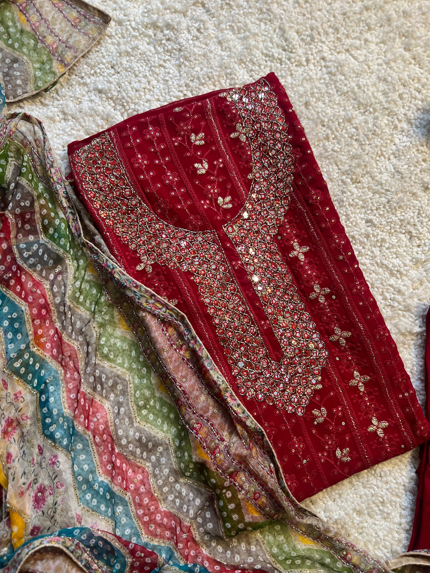 Red Chikankari Handwork