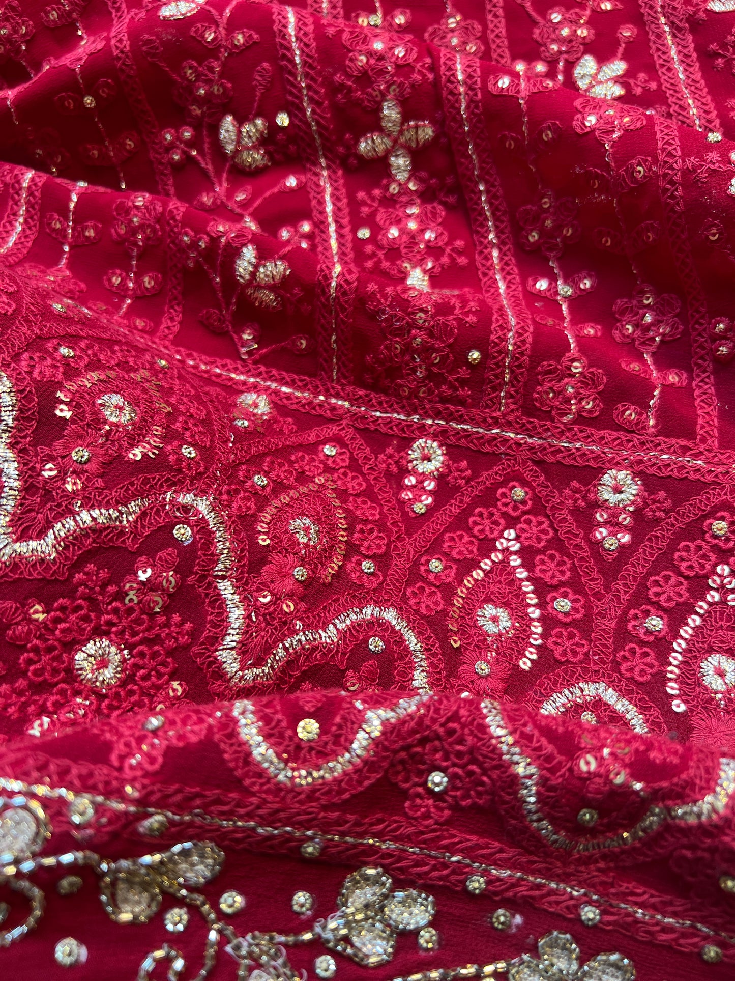 Red Chikankari Handwork