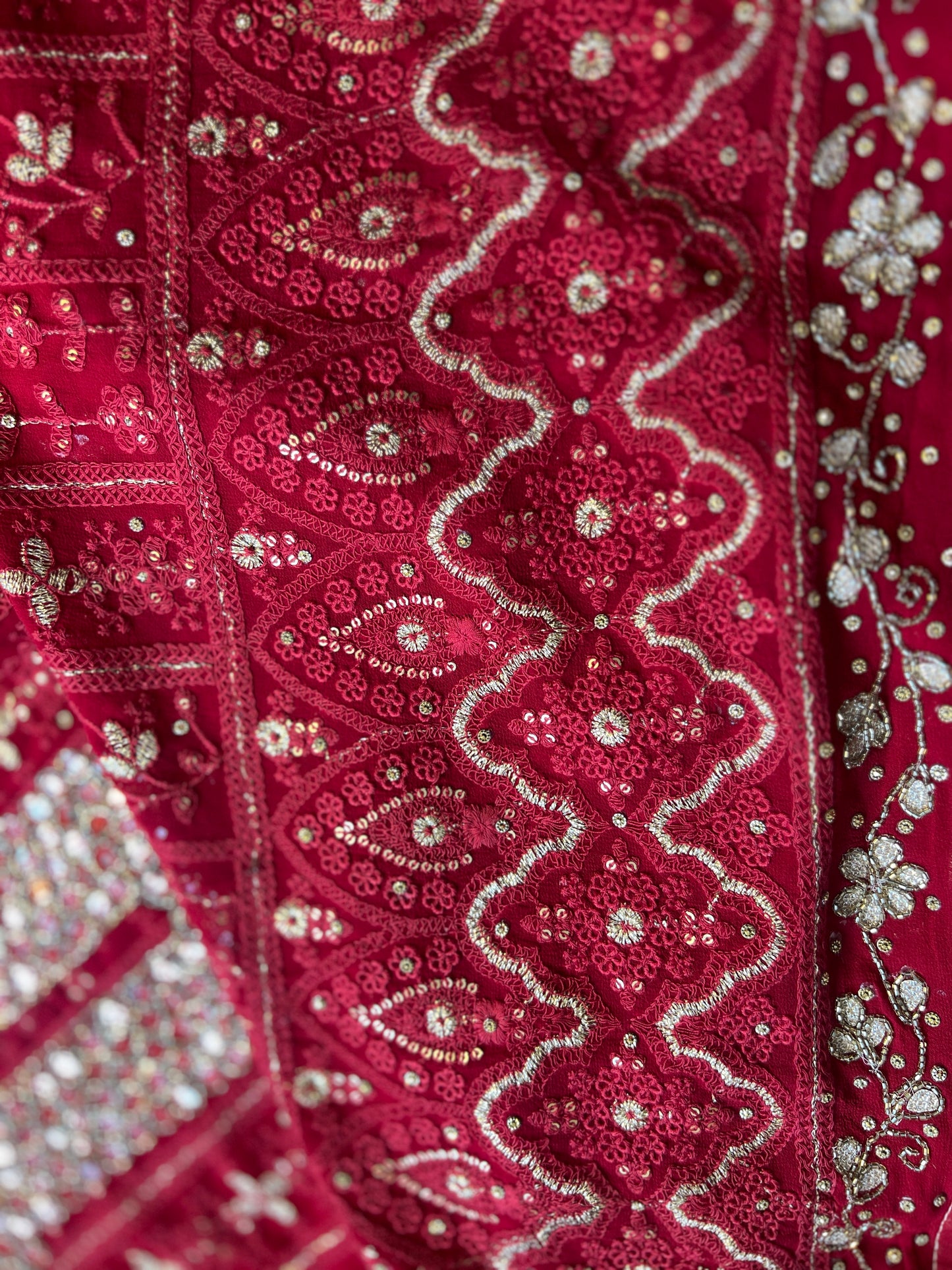 Red Chikankari Handwork