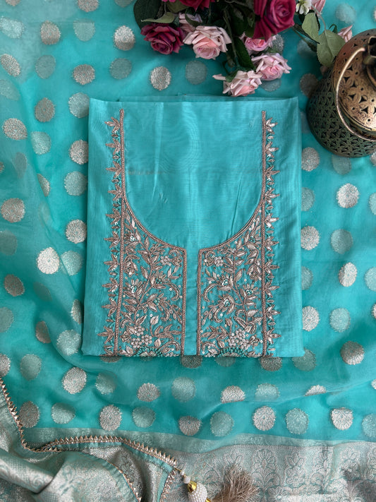 Ocean Blue Handwork Chanderi