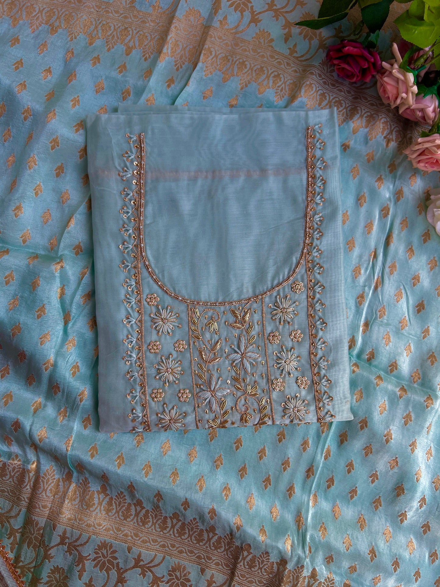 Sky Blue Handwork Chanderi