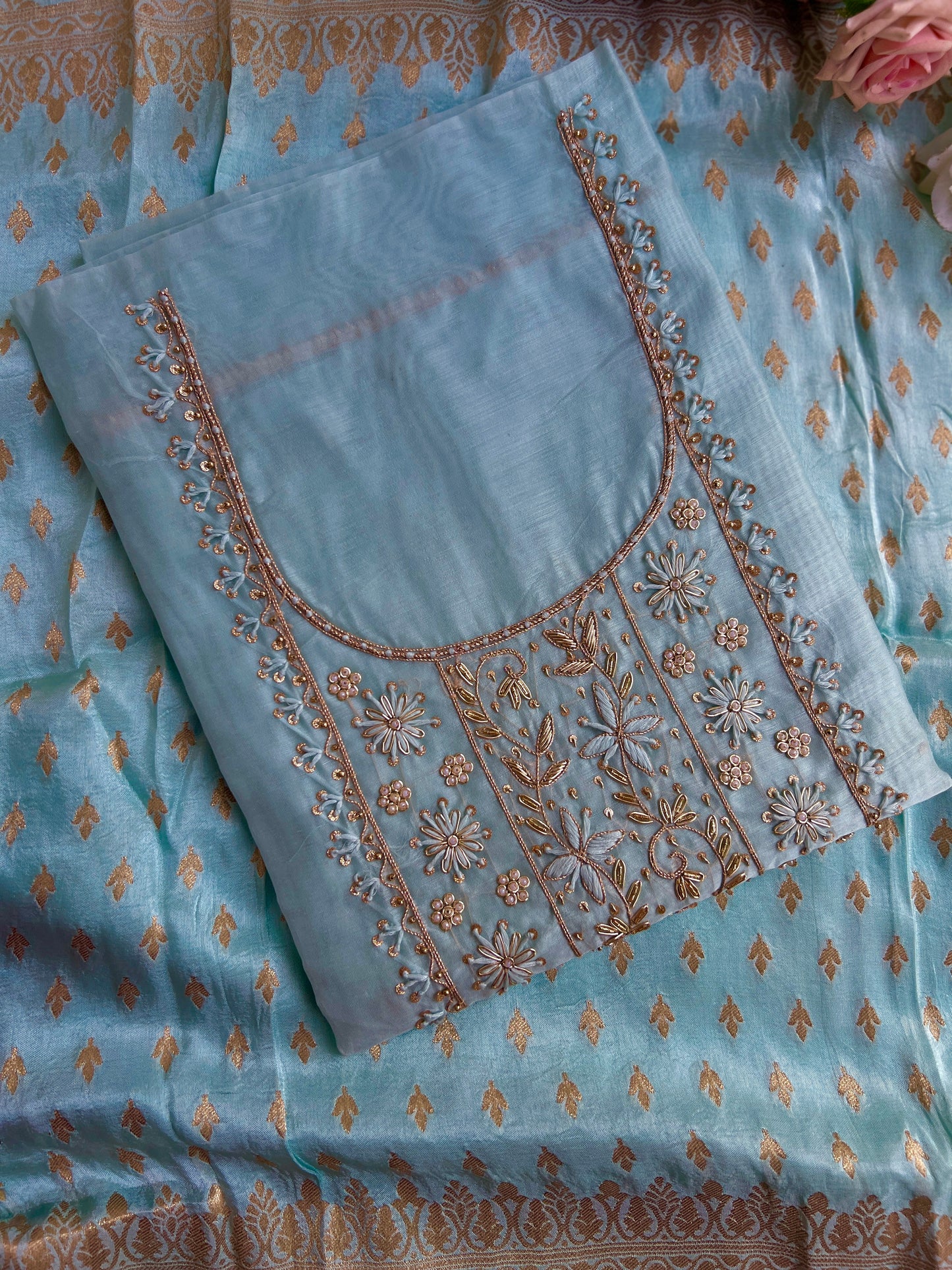 Sky Blue Handwork Chanderi