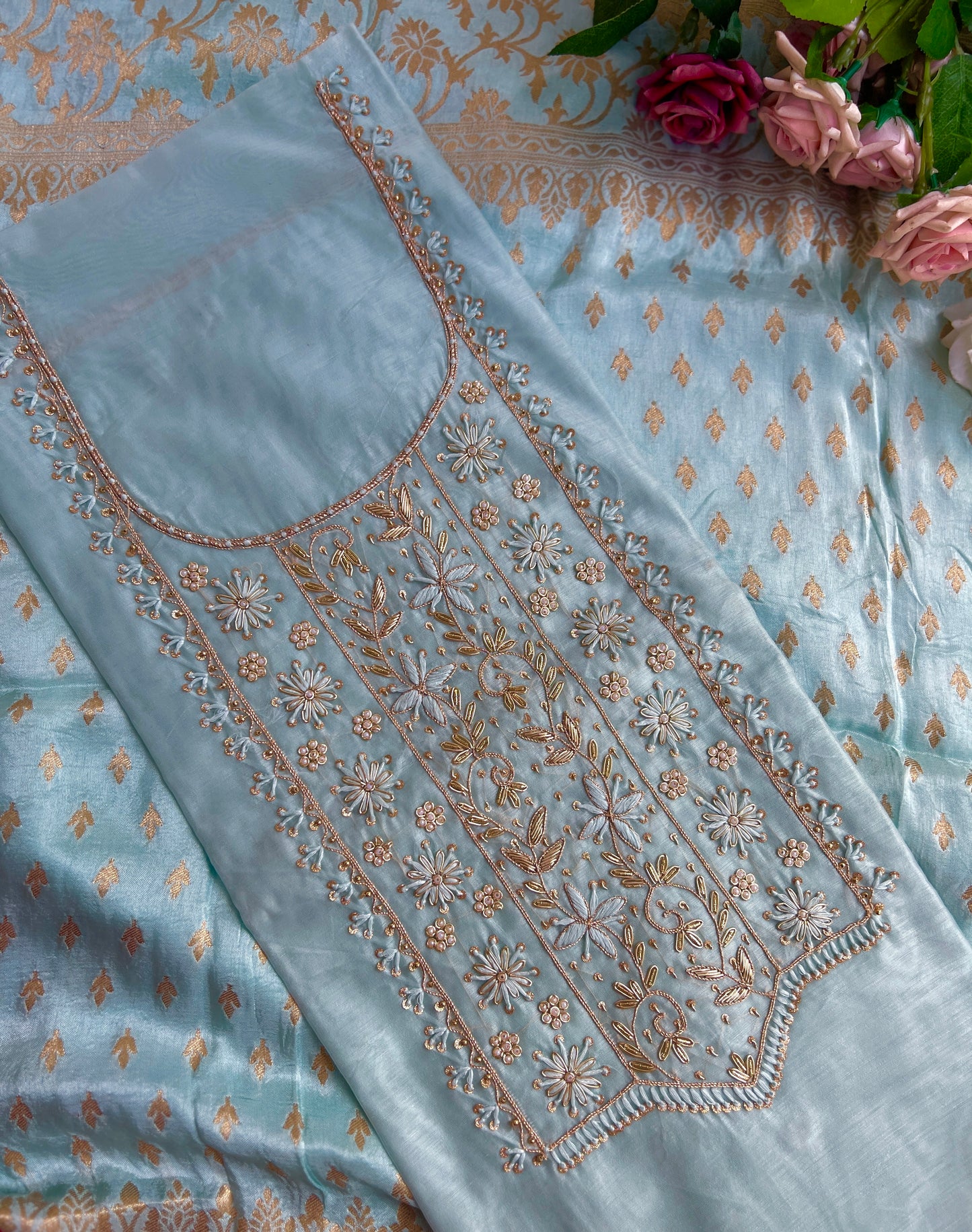 Sky Blue Handwork Chanderi