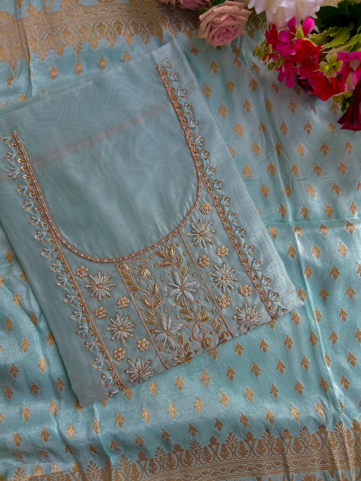 Sky Blue Handwork Chanderi