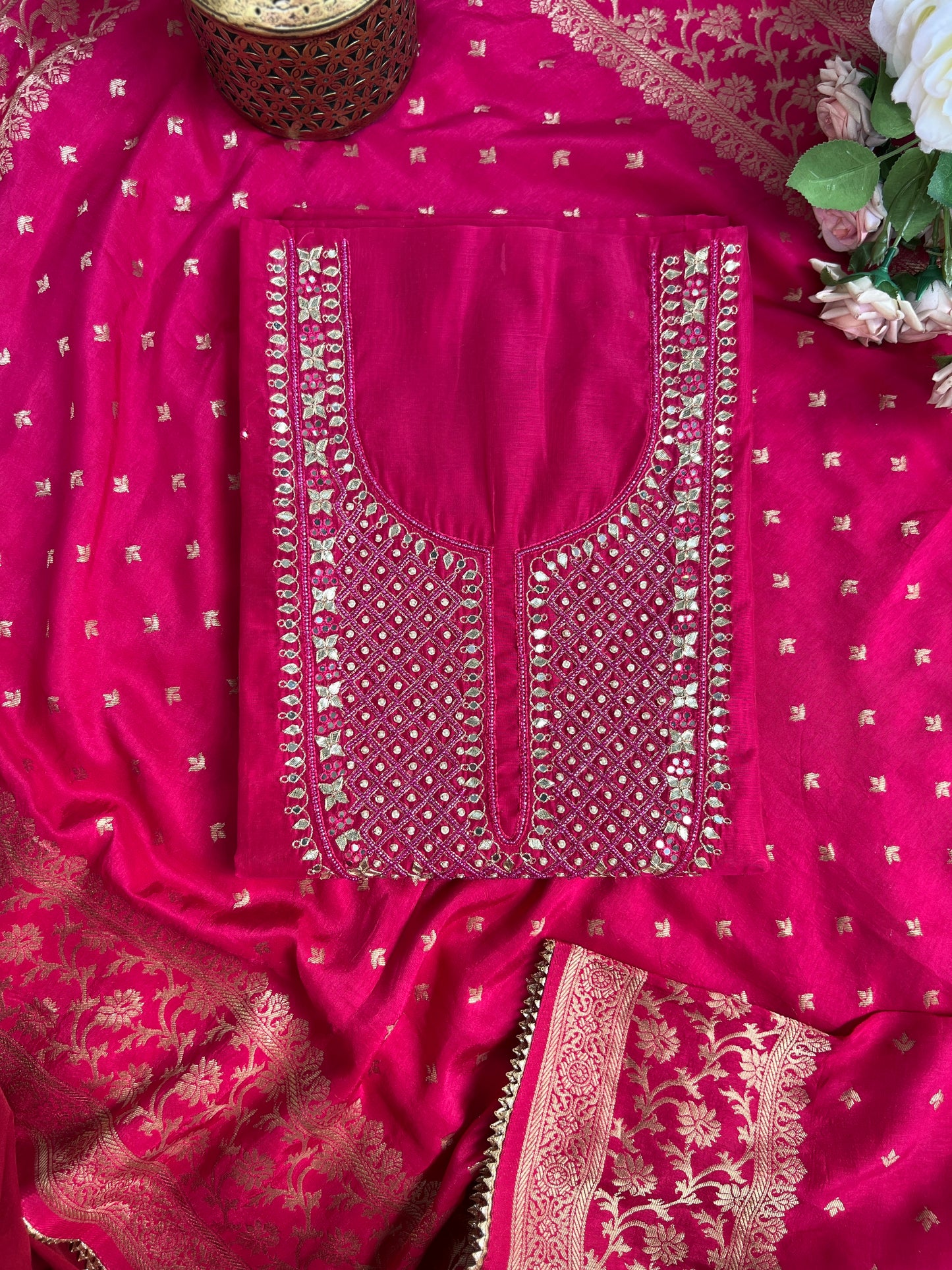 Fuchsia Rani  Handwork Chanderi