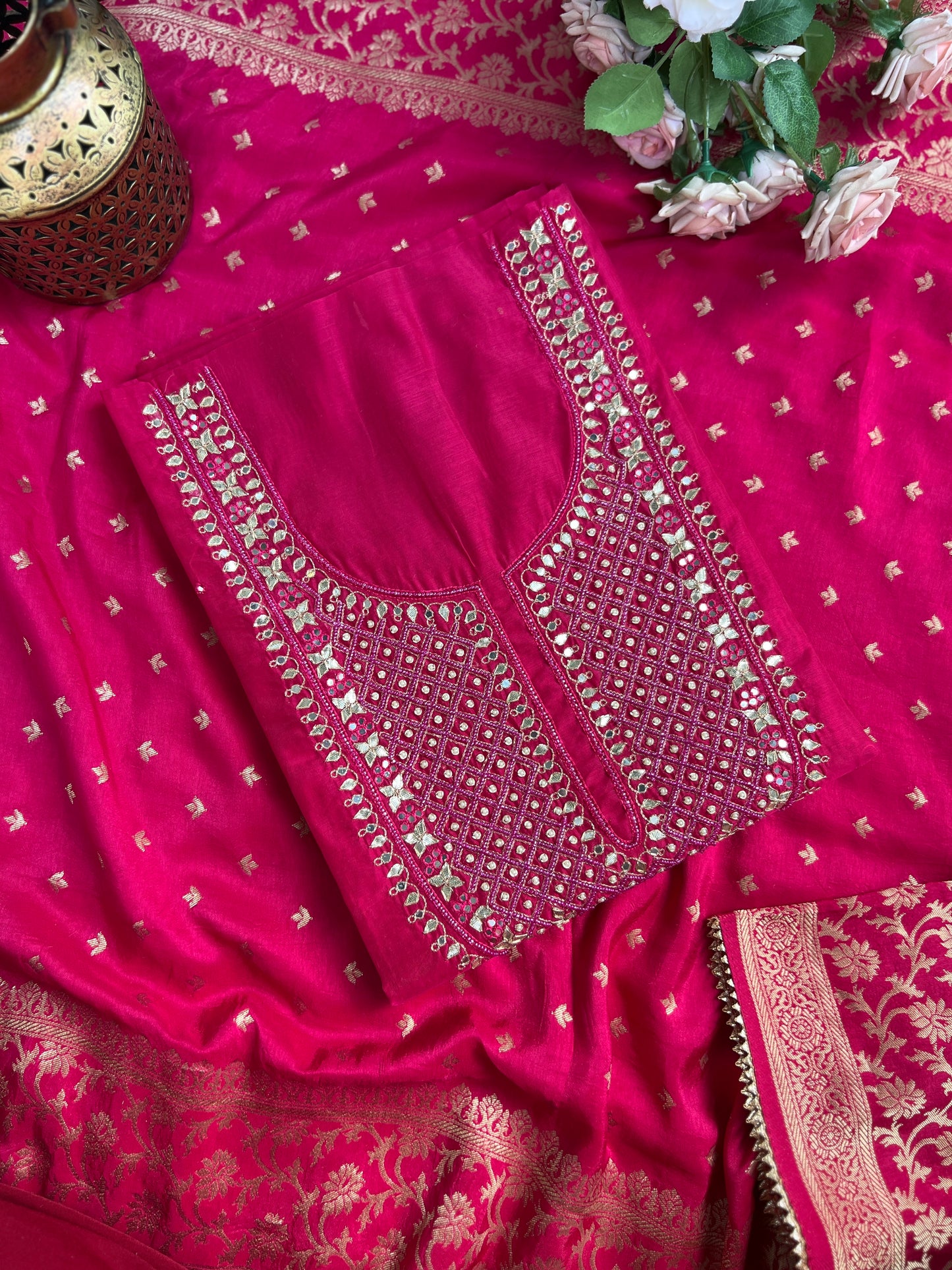 Fuchsia Rani  Handwork Chanderi