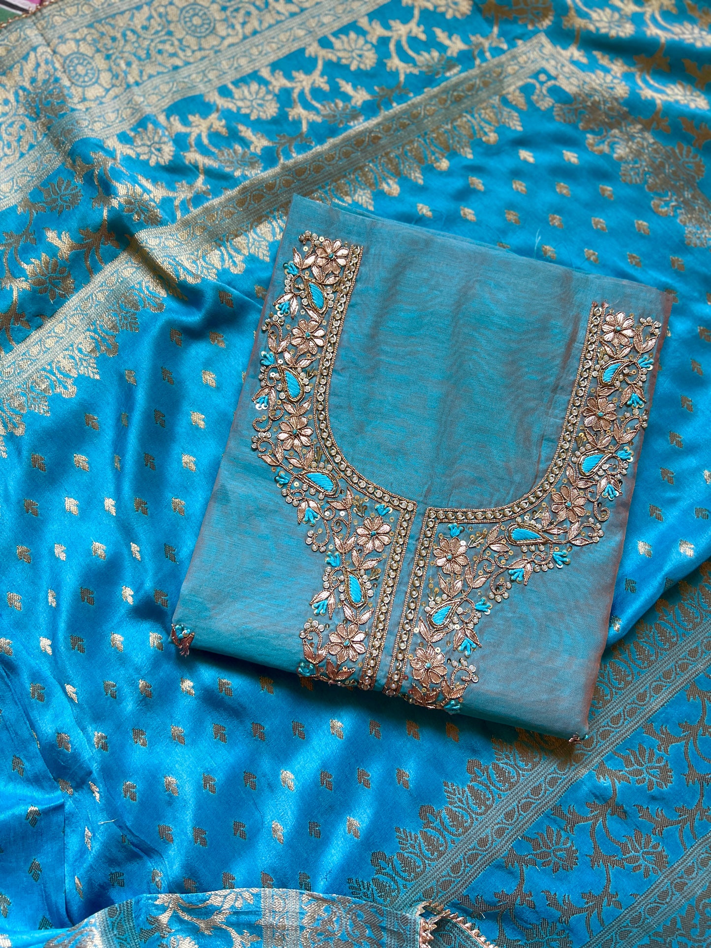 Misty Blue Handwork Chanderi