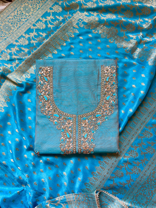 Misty Blue Handwork Chanderi