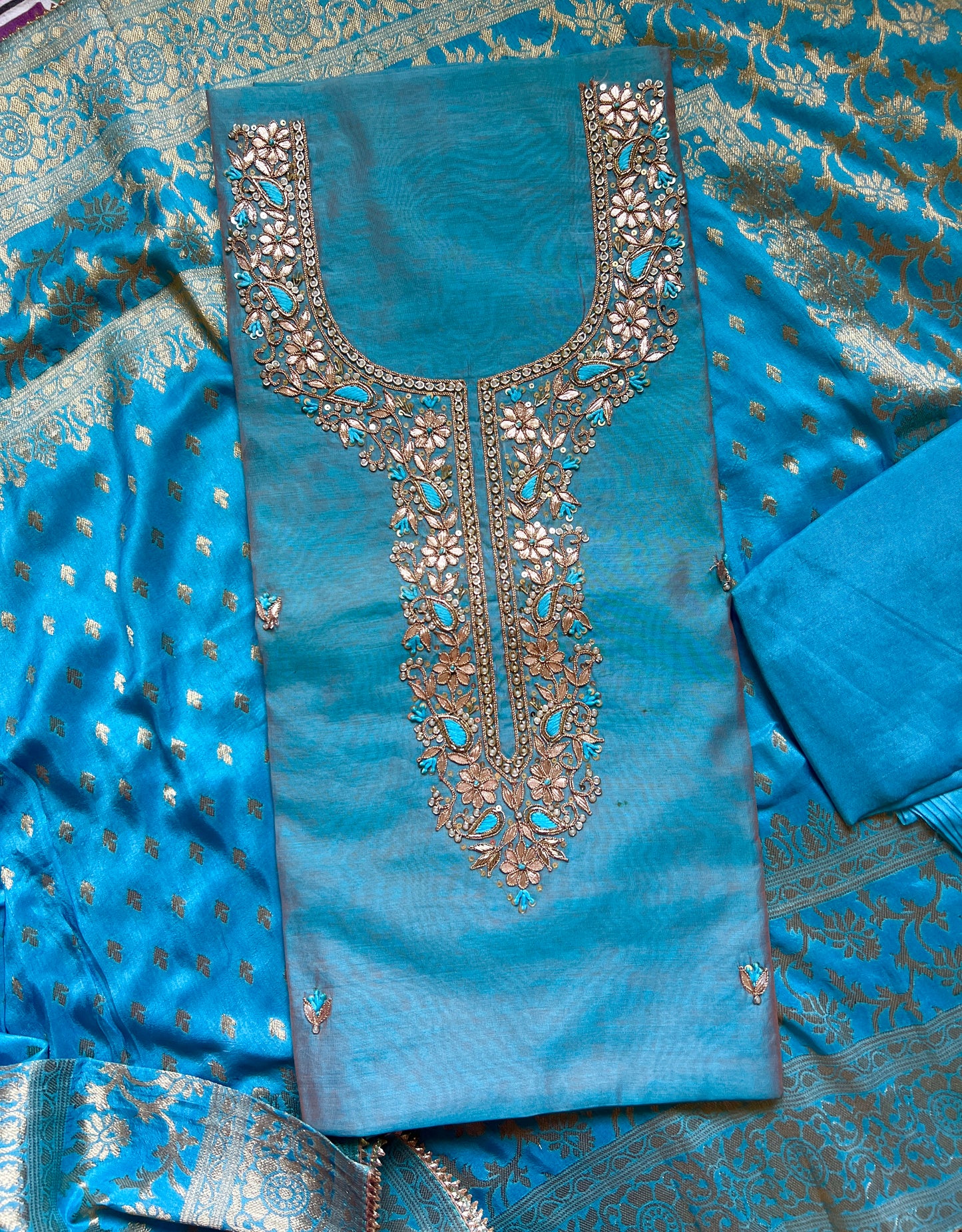 Misty Blue Handwork Chanderi