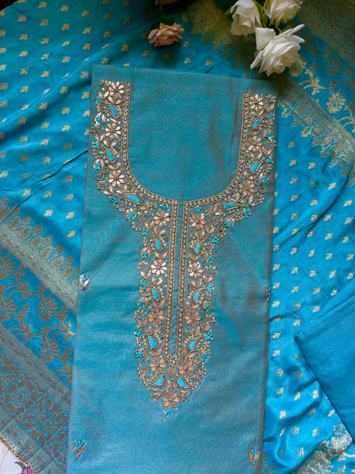 Misty Blue Handwork Chanderi